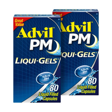 Advil PM Liqui-Gels Pain Reliever and Nighttime Sleep Aid, Pain Medicine with Ibuprofen for Pain Relief and Diphenhydramine HCL for a Sleep Aid - 2x80 Liquid Filled Capsules AdvilAu supplements