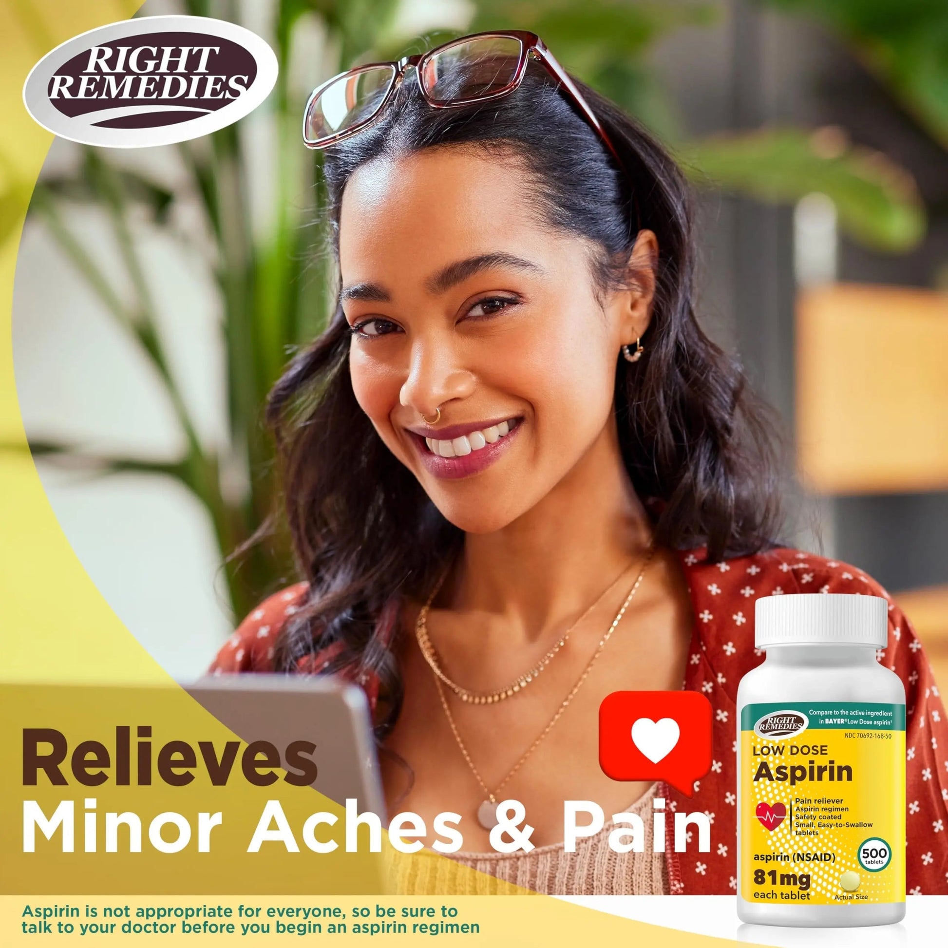 RIGHT REMEDIES Low Dose Aspirin 81mg, Enteric Coated Tablets, NSAID Pain Reliever & Fever Reducer for Adults, Compare to the Active Ingredient in Bayer® Low Dose Aspirin (500ct) RIGHT REMEDIESAu supplements