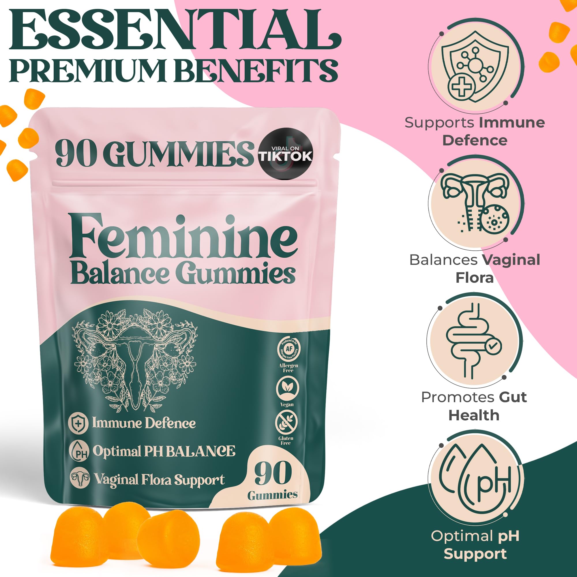 ORGANIC UPLIFT Premium Feminine Balance Gummies - for Women’s Health & Wellness - Immune Support - Vegan, Gluten-Free - Hawaiian Pineapple - 90 Gummies - 45 Servings ORGANIC UPLIFTAu supplements