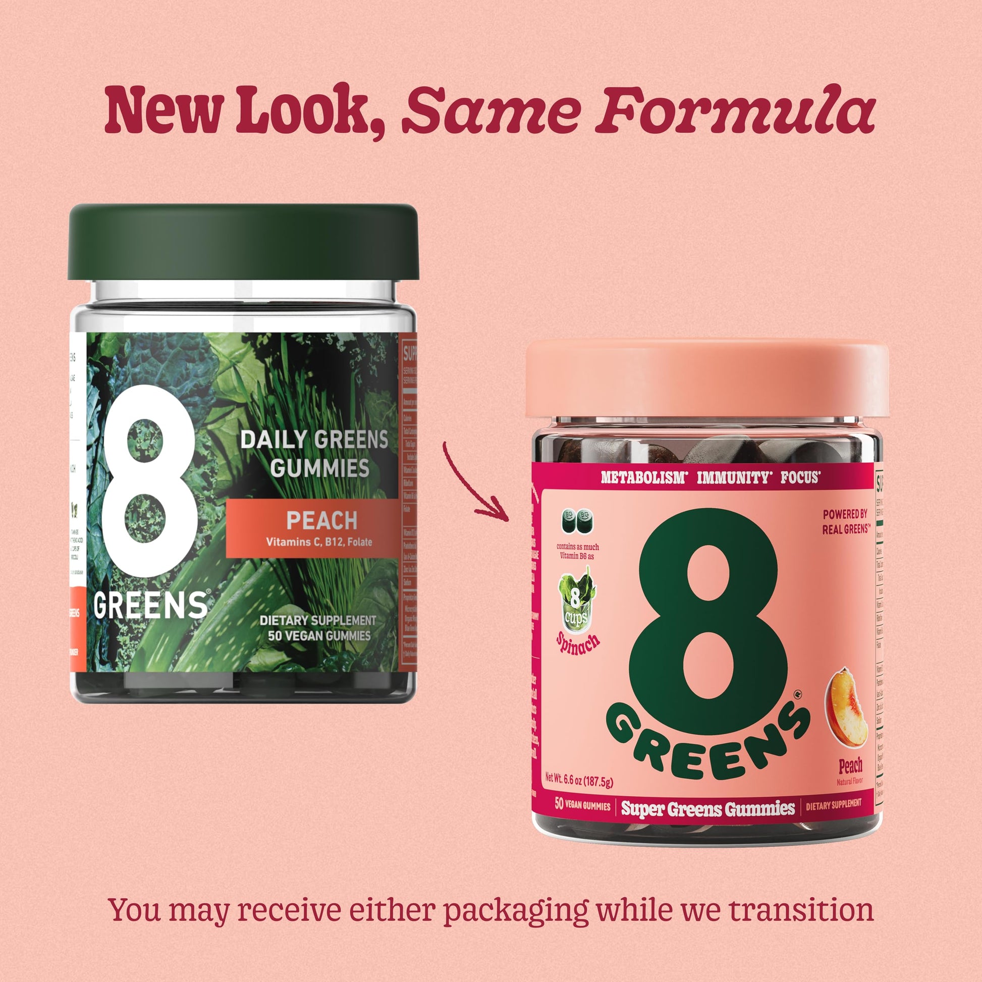 8Greens Supergreens Gummies | Super Greens Powder Superfood Gummy for Metabolism, Immunity & Focus, Digestive Health Enzymes, Organic: Chlorella, Spirulina, Aloe Vera, Peach Flavor, 200 Count 8GreensAu supplements