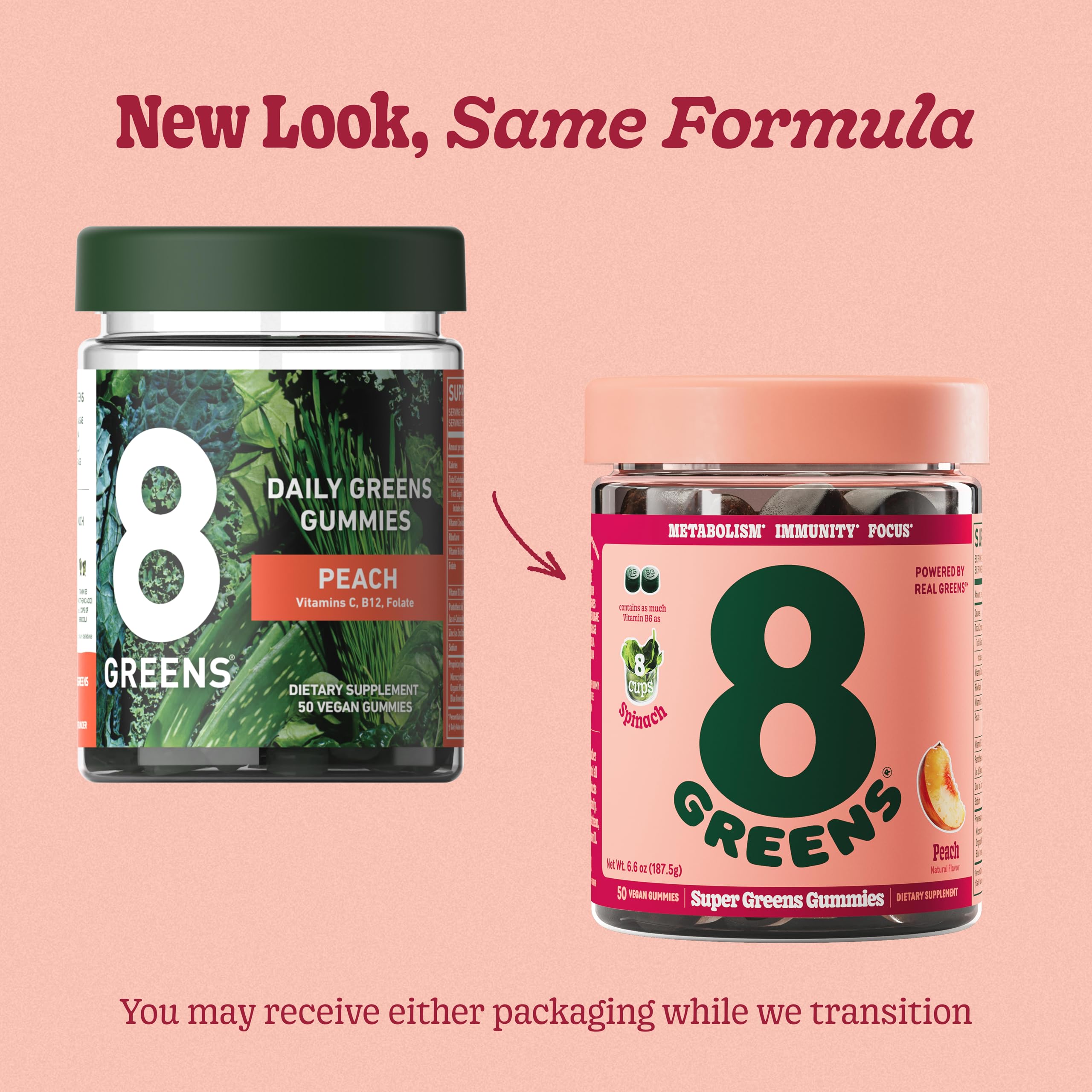 8Greens Supergreens Gummies | Super Greens Powder Superfood Gummy for Metabolism, Immunity & Focus, Digestive Health Enzymes, Organic: Chlorella, Spirulina, Aloe Vera, Peach Flavor, 200 Count 8GreensAu supplements