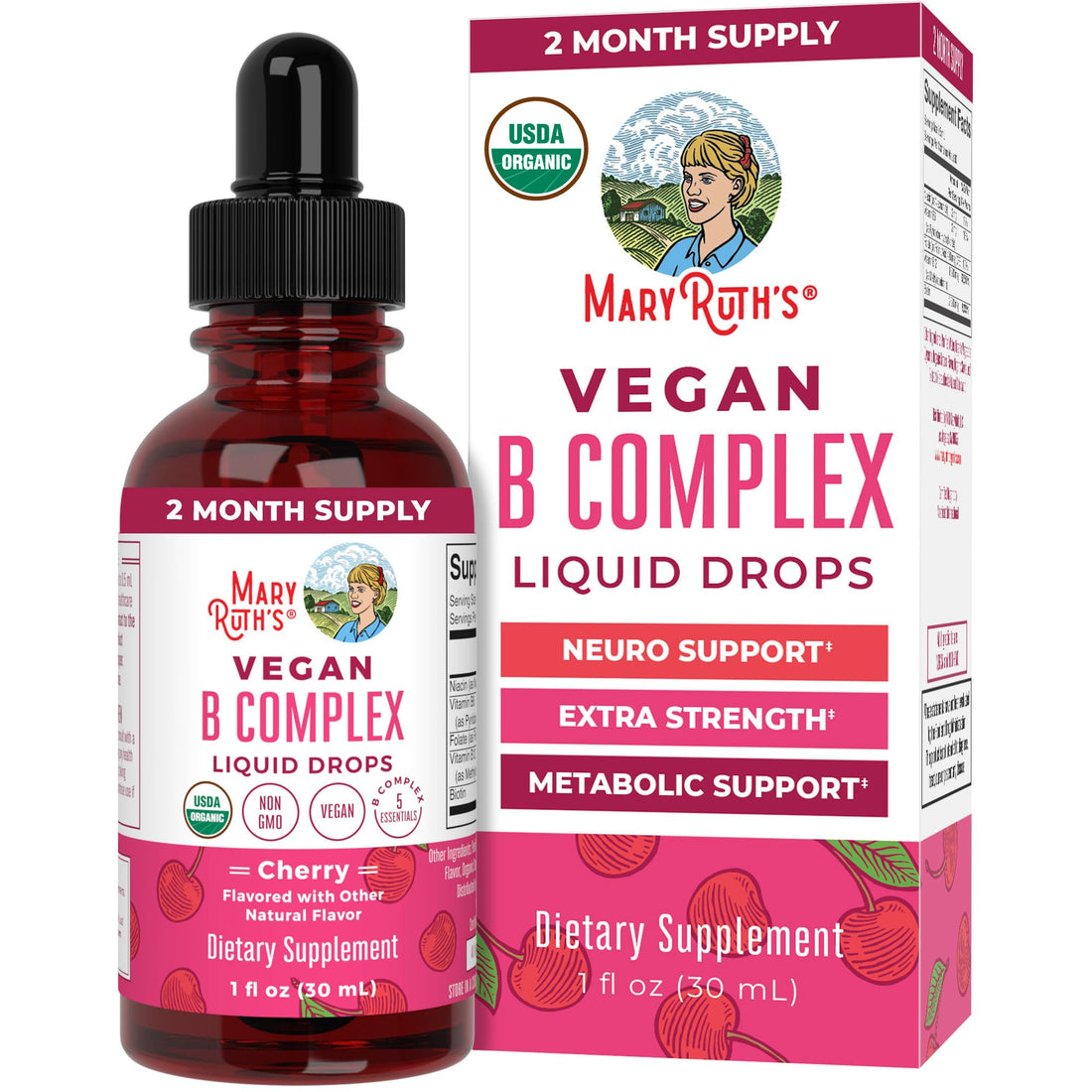 MaryRuth Organics Vitamin B Complex | B Vitamins Complex | Biotin | Vitamin B12 | Niacin | Folate | Metabolic Support Supplement | Vegan | USDA Organic MARYRUTH'SUS supplements