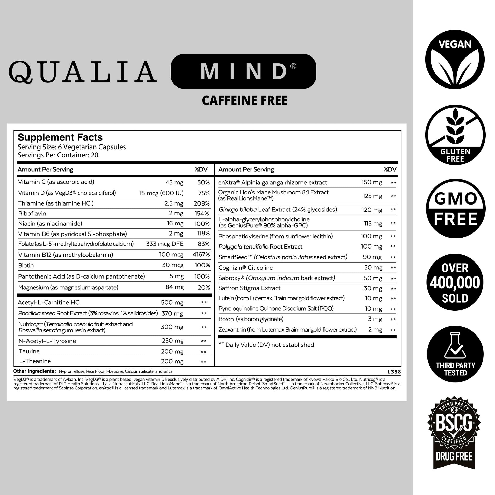Qualia Mind (Caffeine Free) | The Ultimate Blend for Brain Health* | Doctor-Formulated Nootropic to Fuel Focus & Concentration* | Supports Long Term Brain Health| Maintain Drive & Productivity QUALIA LIFE SCIENCESAu supplements