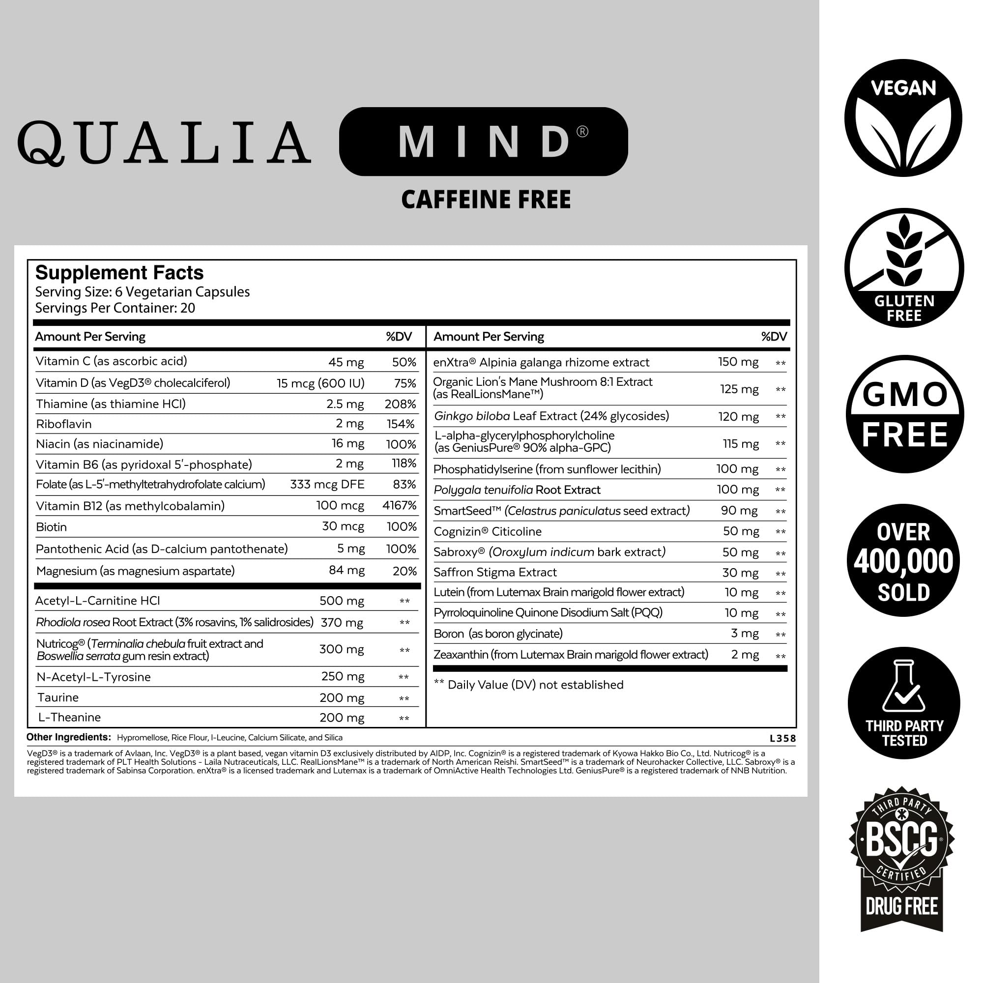 Qualia Mind (Caffeine Free) | The Ultimate Blend for Brain Health* | Doctor-Formulated Nootropic to Fuel Focus & Concentration* | Supports Long Term Brain Health| Maintain Drive & Productivity QUALIA LIFE SCIENCESAu supplements