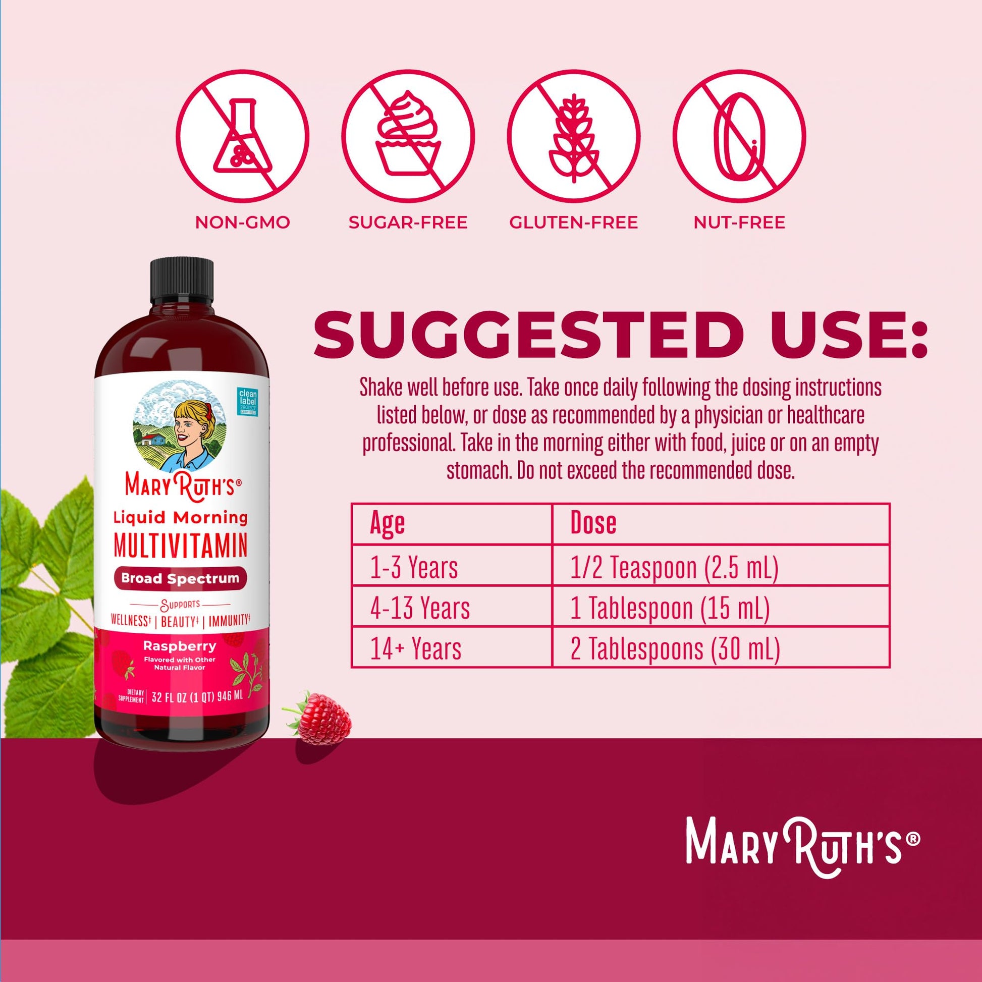 MARYRUTH'S Liquid Morning Multivitamin for Women, Men & Kids | Vitamin A C D E B6 B12 Biotin Zinc | Beauty | Vegan | Non-GMO | Gluten Free | 32 Servings MARYRUTH'SUS supplements