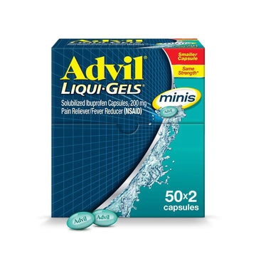 Advil Liqui-Gels minis Pain Reliever and Fever Reducer, Pain Medicine for Adults with Ibuprofen 200mg for Pain Relief - 50x2 Liquid Filled Capsules AdvilAu supplements