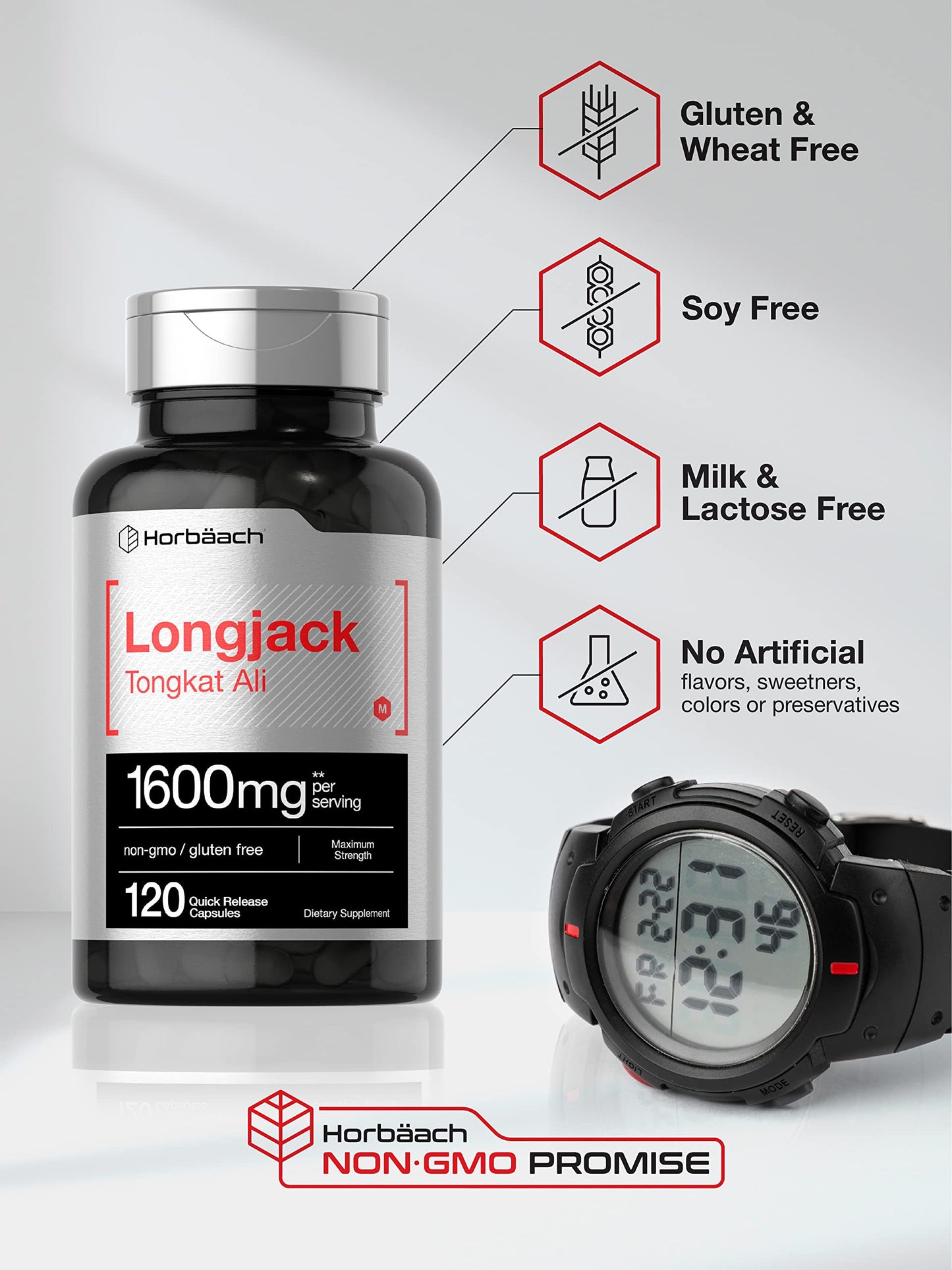 Longjack Tongkat Ali 1600 mg | 120 Capsules | Longifolia Root Extract Powder | Maximum HorbäachUS supplements