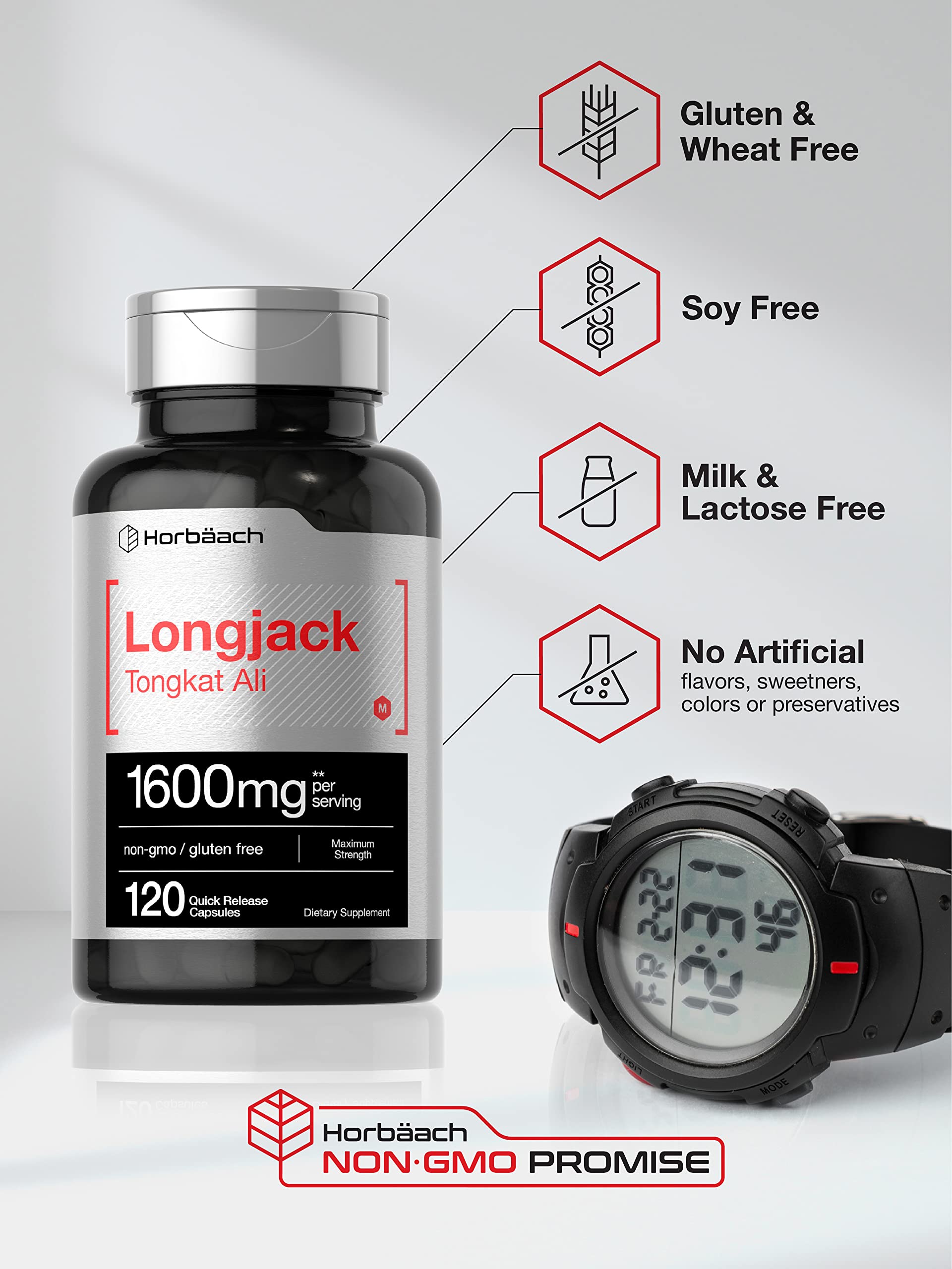 Longjack Tongkat Ali 1600 mg | 120 Capsules | Longifolia Root Extract Powder | Maximum HorbäachAu supplements