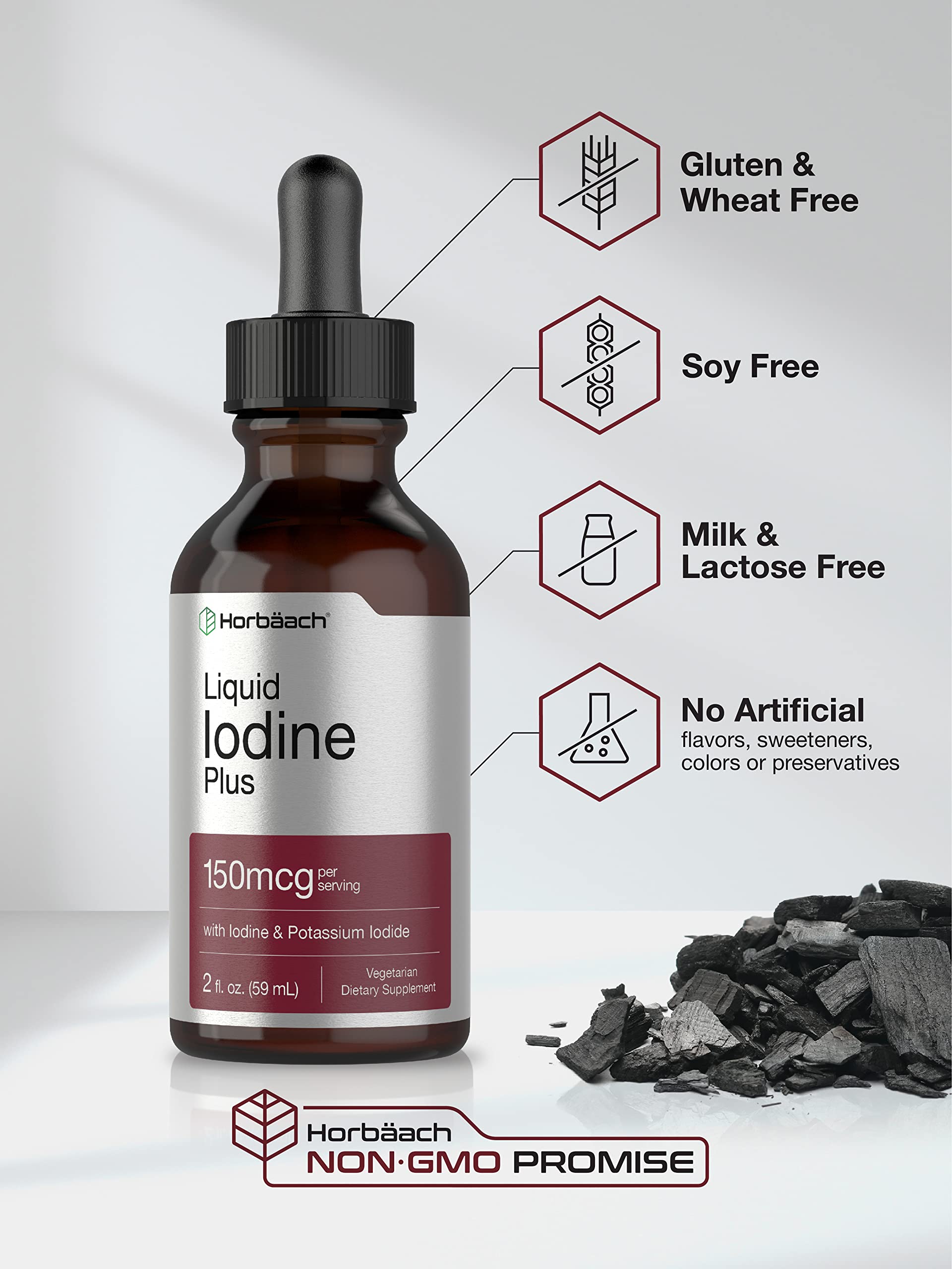 Liquid Iodine Solution Drops | 2 fl oz | 150 mcg | Iodine & Potassium Iodide Supplement HorbäachAu supplements