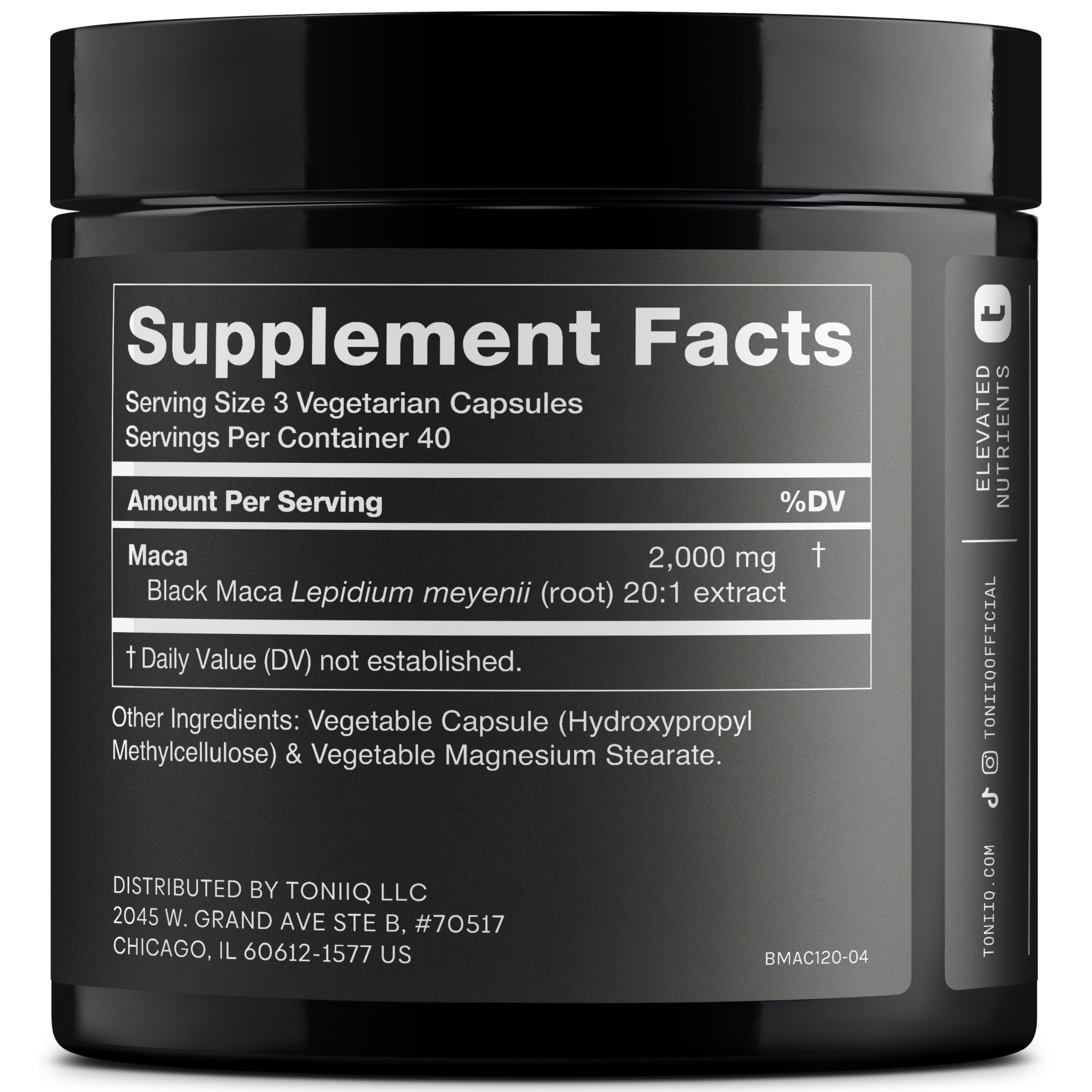 Toniiq Black Maca Root - Ultra High Potency 20:1 Extract - Single Origin, Wildcrafted & Highly Concentrated - Third-Party Lab Tested - 120 Capsules ToniiqAu supplements