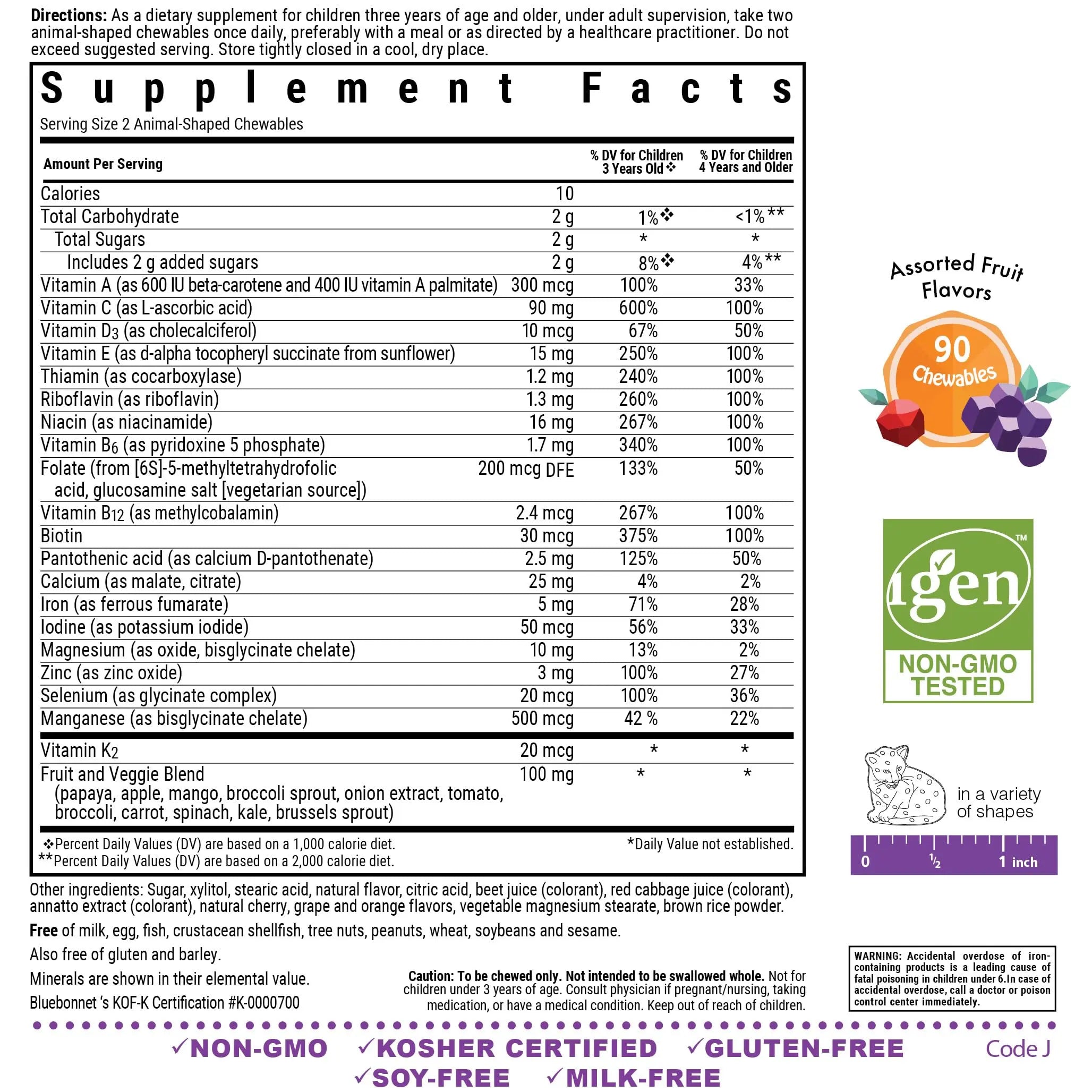 Bluebonnet Nutrition Rainforest Animalz Whole Food Based Multiple Chewable Tablets, Kids Multivitamin & Mineral, Vitamin C, D3, Iron BlueBonnetAu supplements