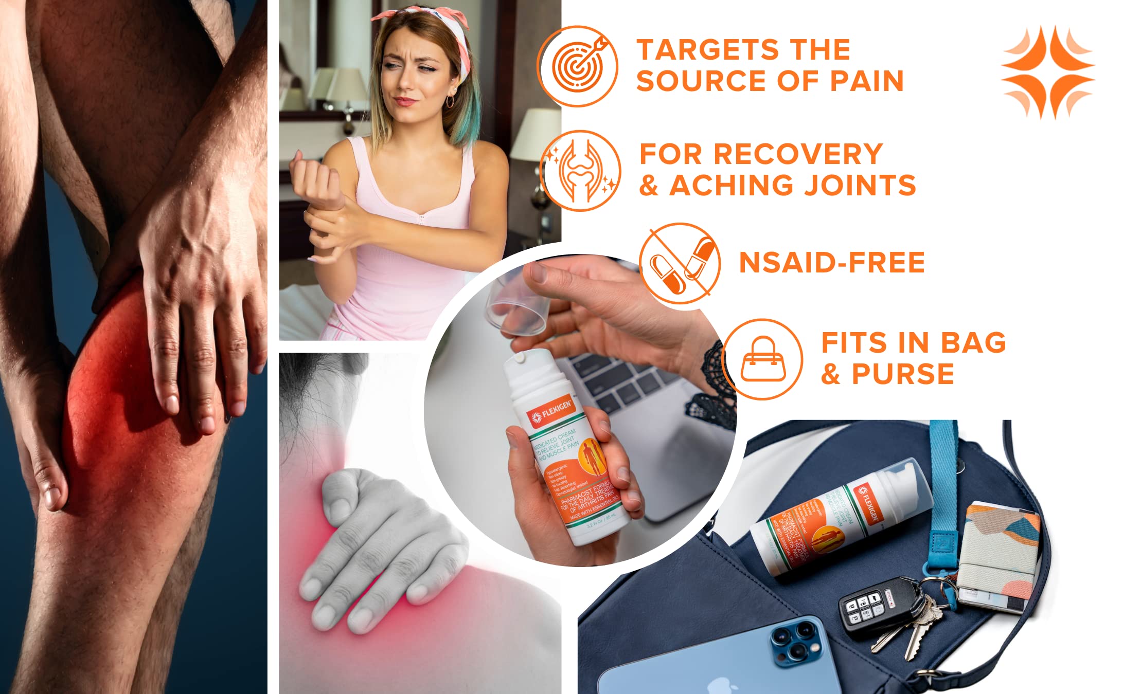 FLEXIGEN Pain Cream Lotion 3-Pack – Natural Menthol Formula with Frankincense & Essential Oils – Fast-Acting, Non-Greasy, Pleasant Scent FLEXIGENAu supplements