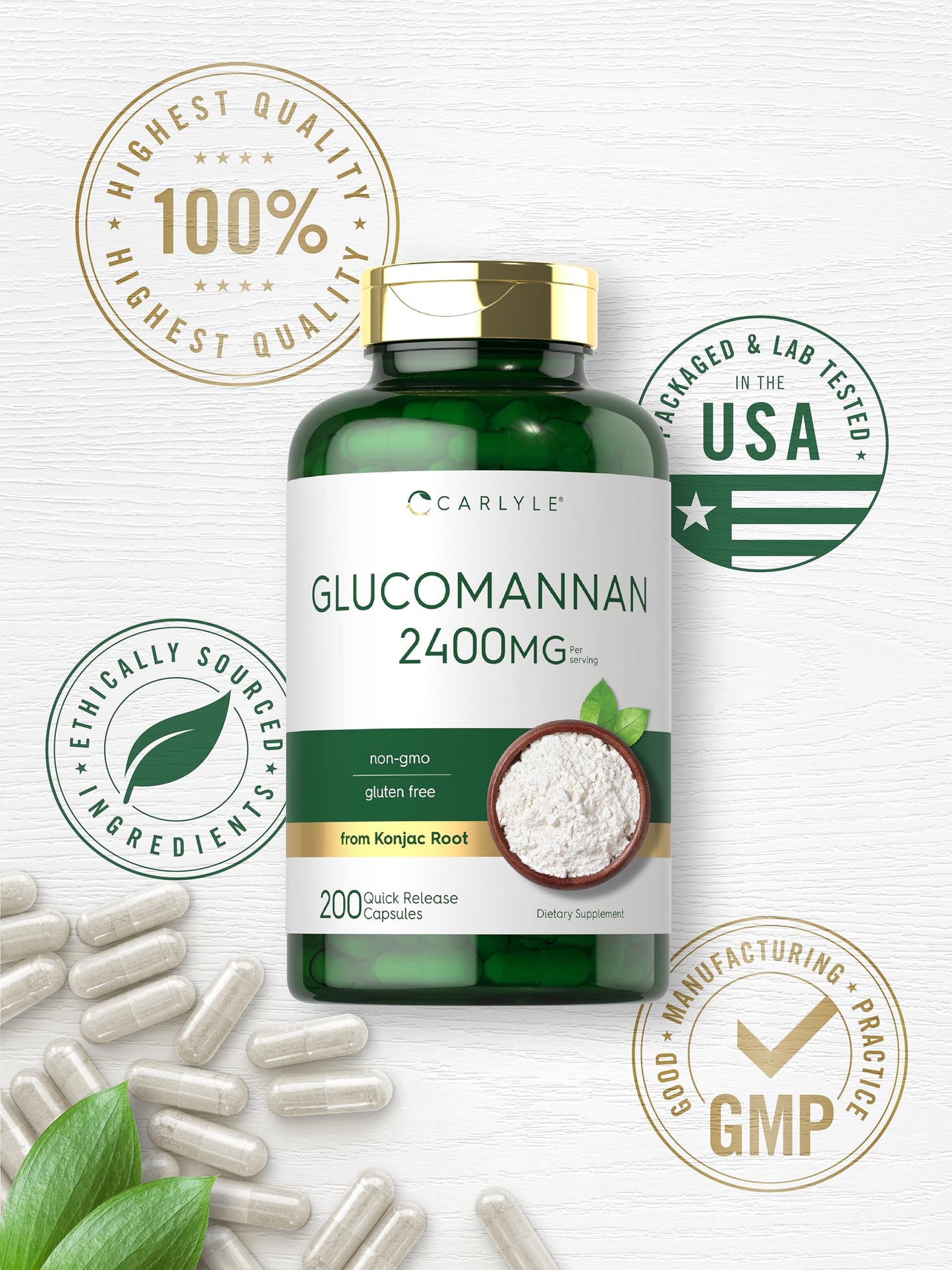 Carlyle Glucomannan Capsules | 200 Count | Soluble Fiber Pills | Non-GMO CarlyleUS supplements