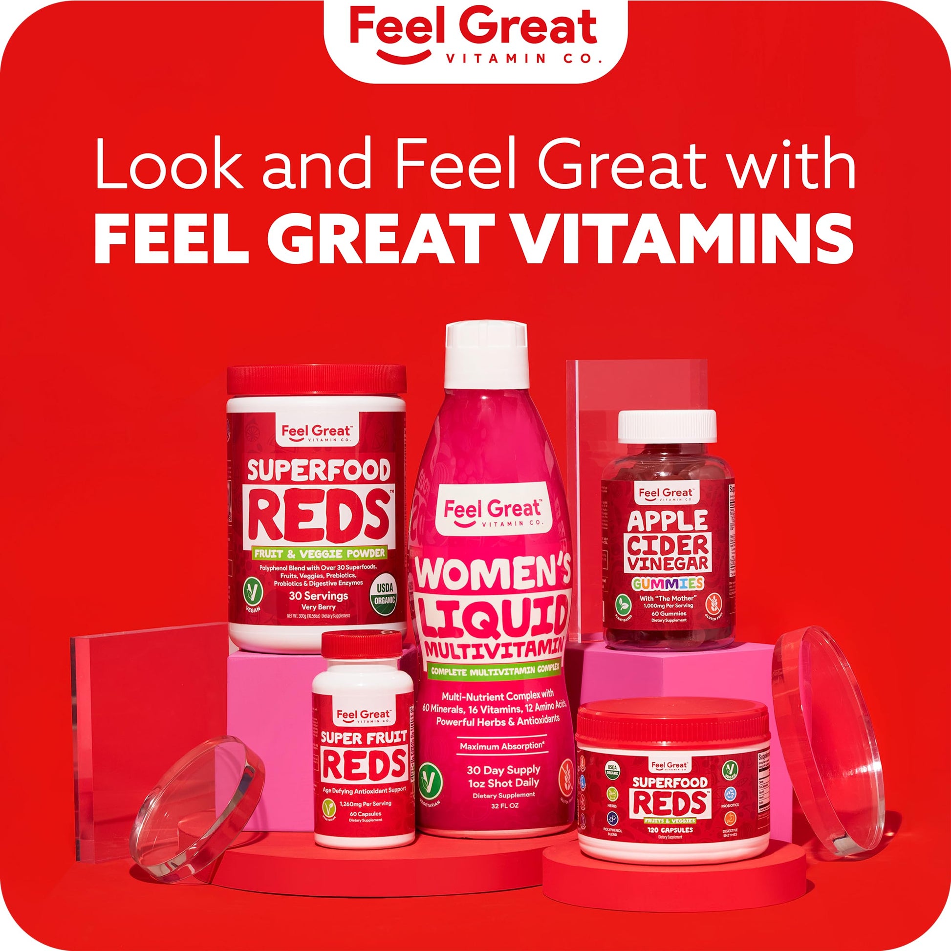 Feel Great Organic Superfood Reds Powder Packed with Beet Root Powder | Digestive Support Including Bloating Relief | Fruit and Veggie Polyphenols Supplement. The Feel Great Vitamin CompanyAu supplements