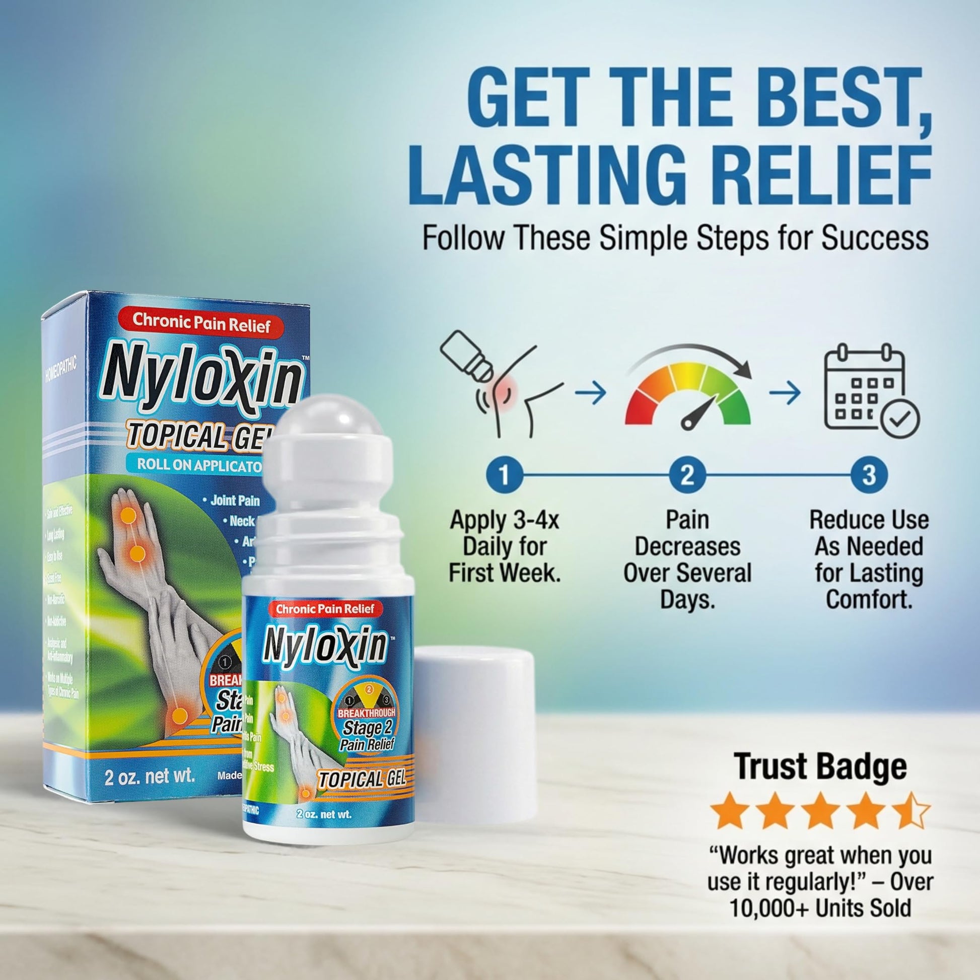 Nyloxin Roll-On Arthritis Pain Relief Gel, Back Pain Relief, Neuropathy Pain Relief, Nerve Pain Relief, Knee Pain Relief, Foot Pain Relief, Muscle Pain Relief, Shoulder Pain, Joint Pain (2 oz) NyloxinAu supplements