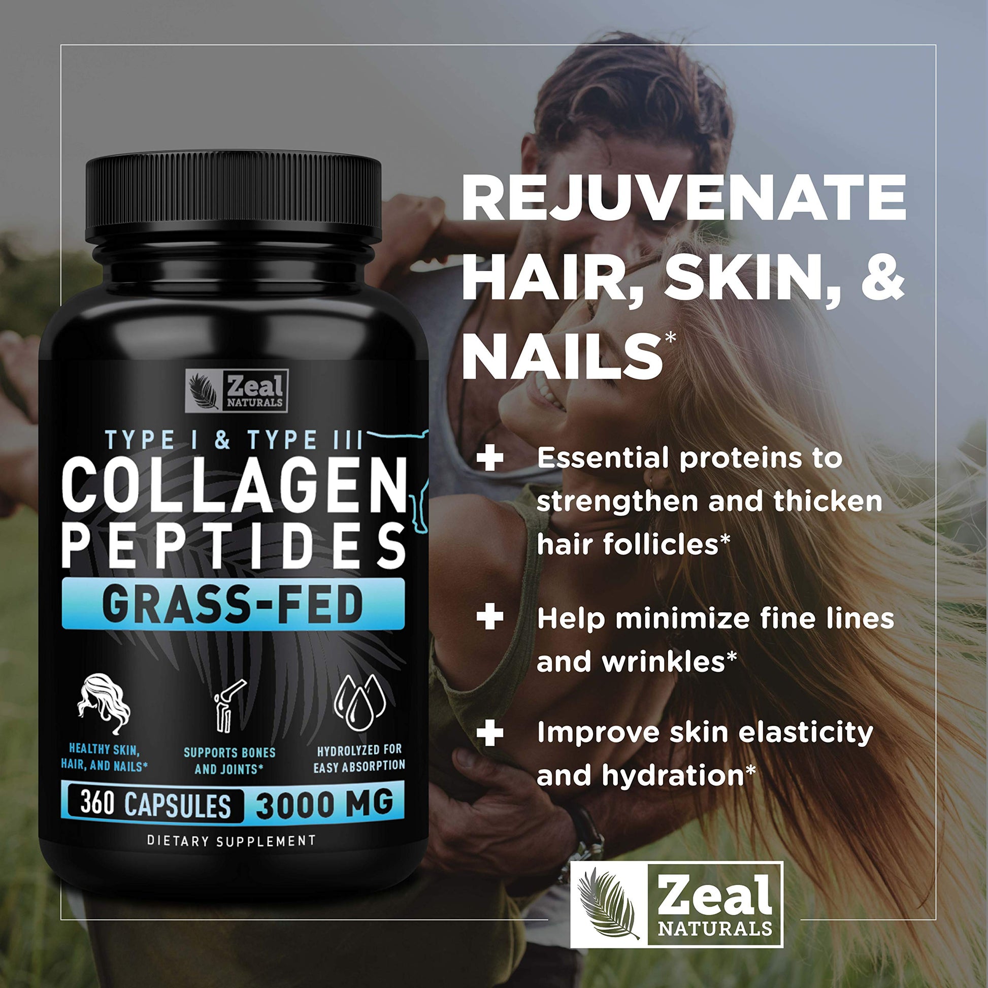 Zeal Naturals Collagen Peptides Collagen Pills (360 Capsules) Grass Fed Collagen Pepetide Powder - Hydrolyzed Collagen Powder for JointTendon SupplementHair Skin and Nails - Zeal NaturalsAu supplements