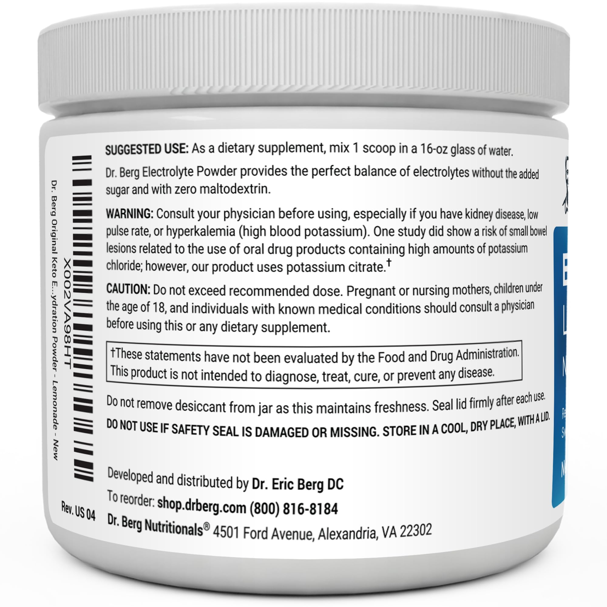 Dr. Berg Hydration Keto Electrolyte Powder - Enhanced w/ 1,000mg of Potassium & Real Dr. Berg NutritionalsUS supplements