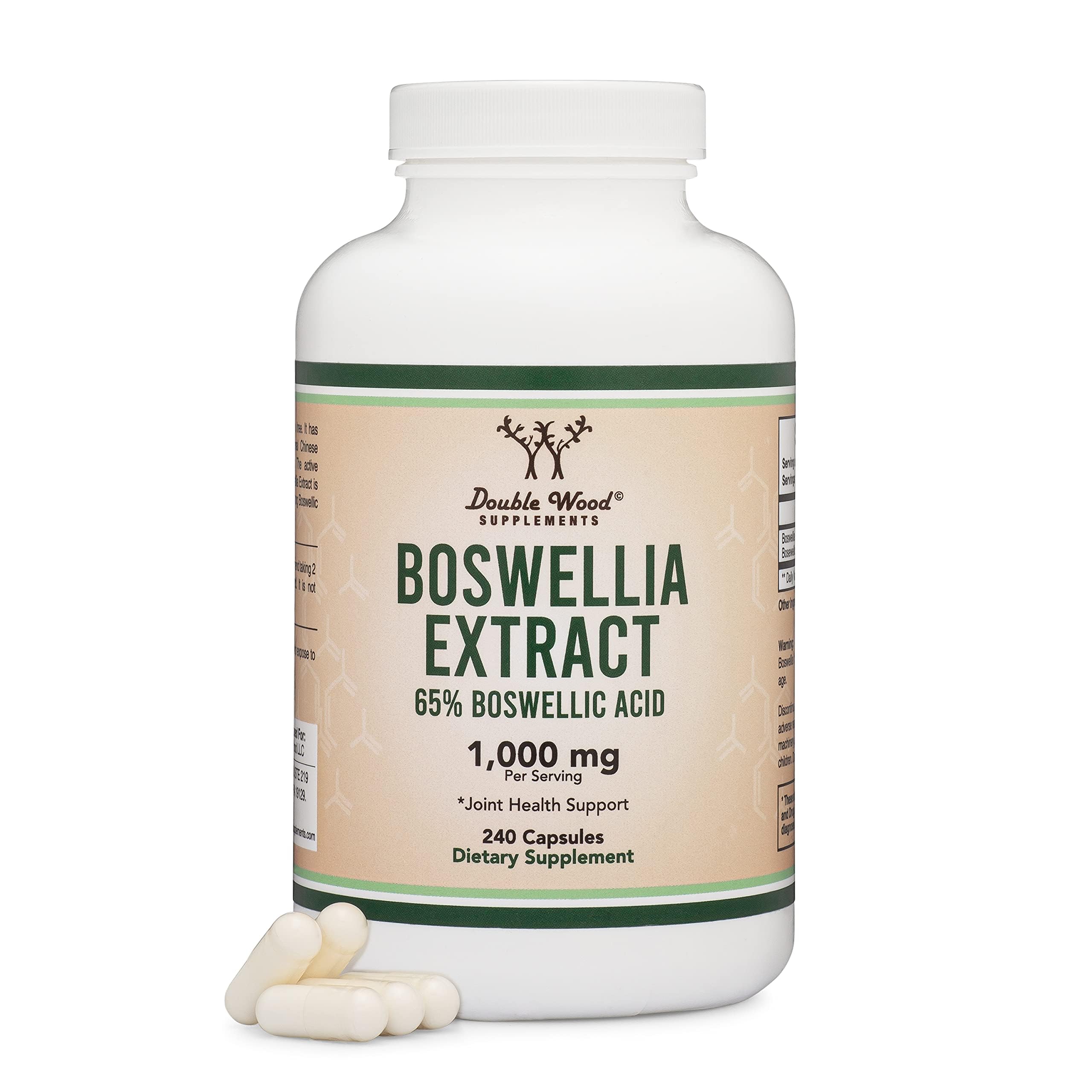 Boswellia Serrata - 240 Capsules (Max Strength 1,000mg of 65% Boswellic Acid Extract) Boswellia Extract Capsules (Joint Support Supplement for Joint Health) Third Party Tested by Double Wood Double Wood SupplementsAu supplements