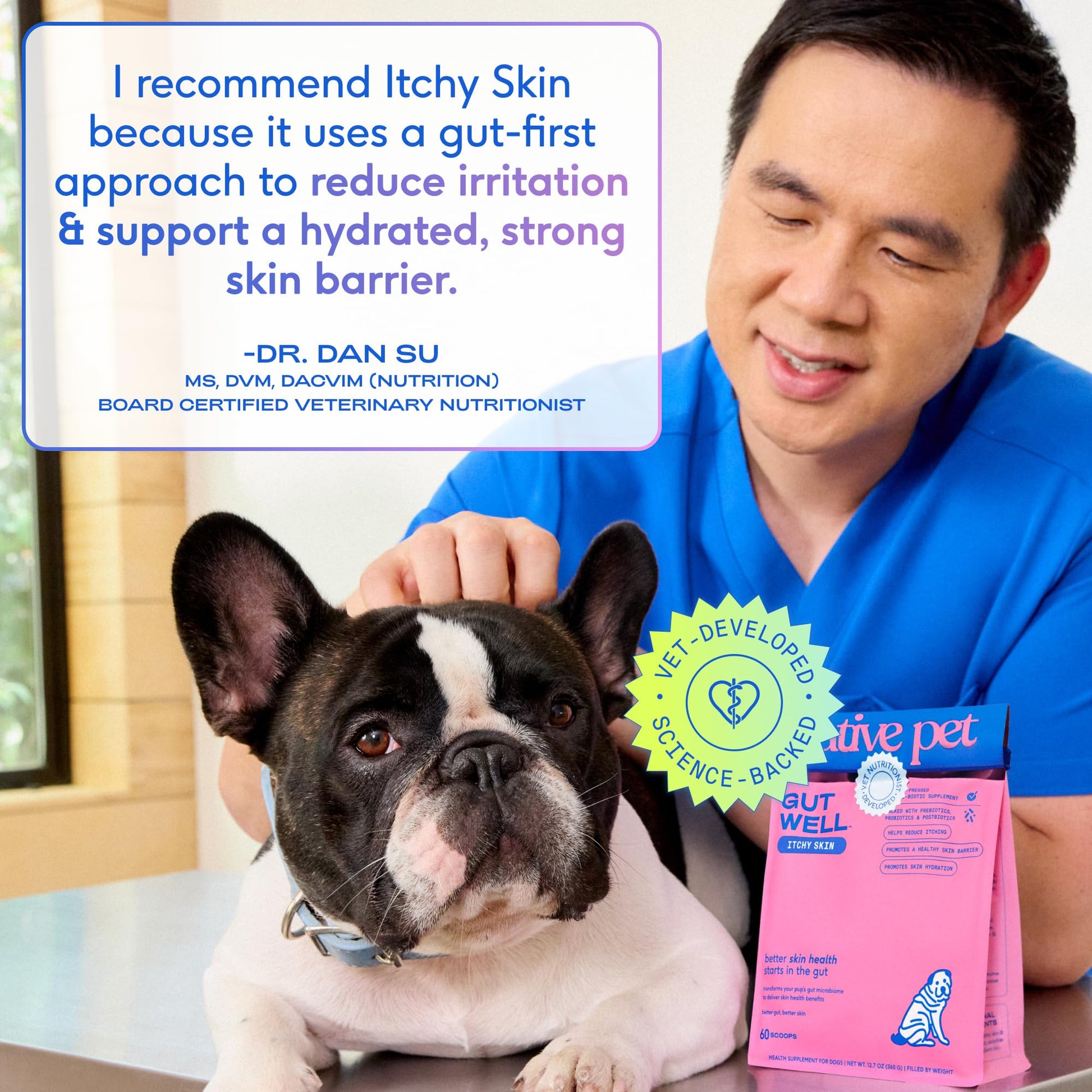 GutWell Itchy Skin - Dog Itching Skin Relief & Seasonal Allergy Itch Relief for Dogs - Promotes Skin Hydration, Elasticity & Healthy Barrier with Triple-biotic Blend, Zinc, & Vitamin E - 60 Scoops Native PetAu supplements
