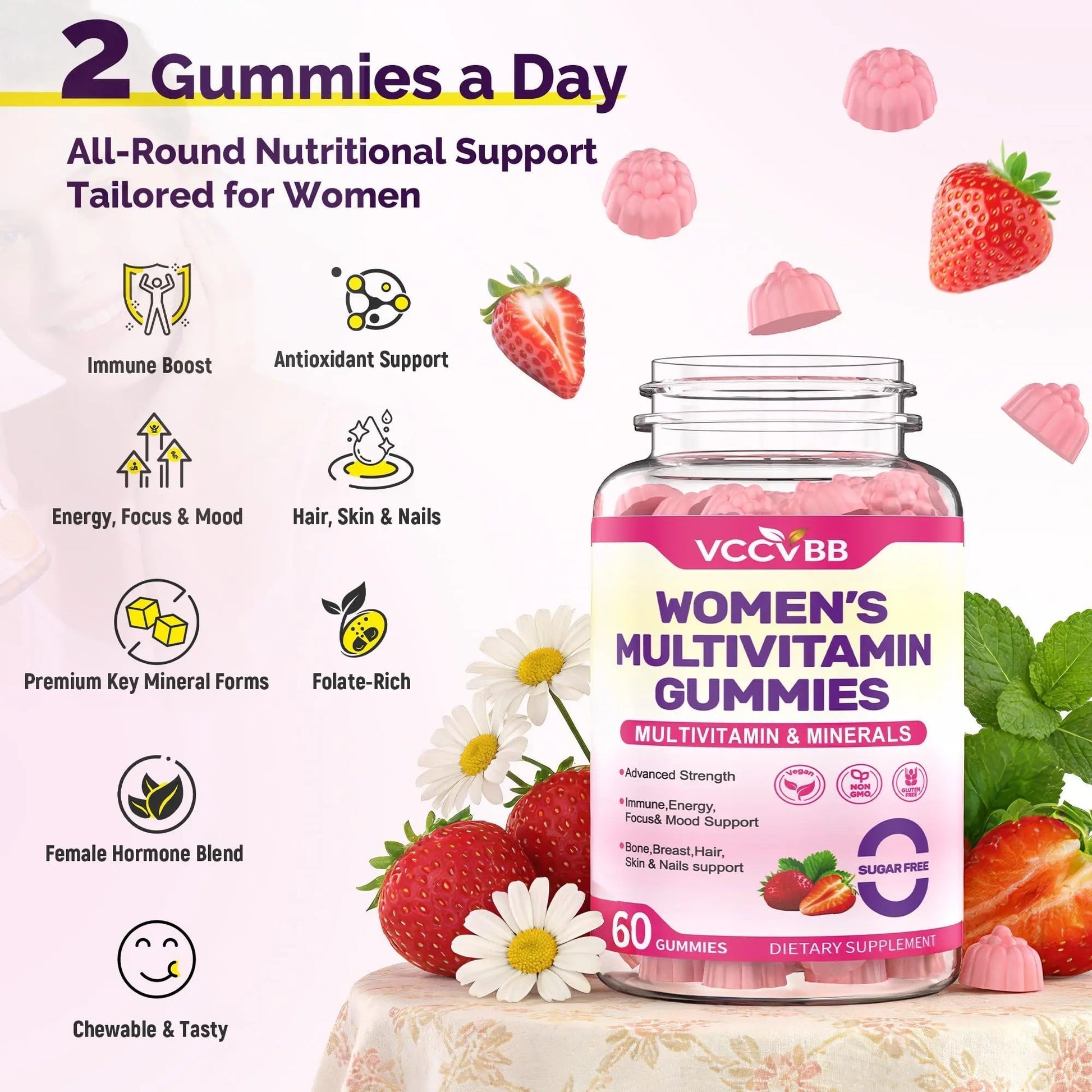 VCCVBB All-in-One Women's Multivitamin Gummies with Complete Vitamin & Mineral Complex, Herbal Blends for Energy, Overall Health VCCVBBAu supplements
