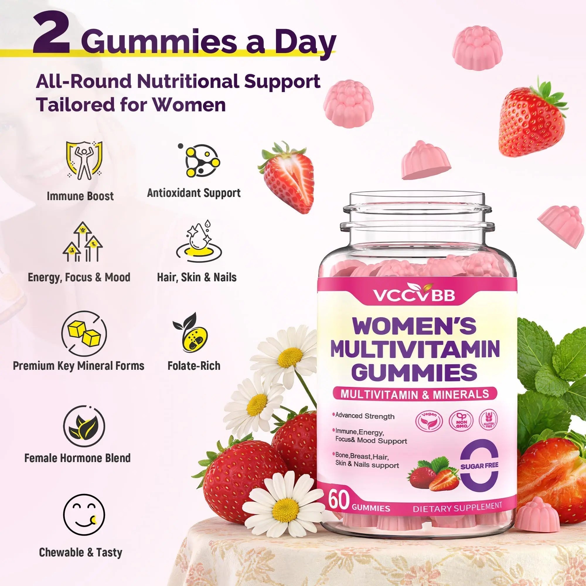 VCCVBB All-in-One Women's Multivitamin Gummies with Complete Vitamin & Mineral Complex, Herbal Blends for Energy, Overall Health VCCVBBAu supplements