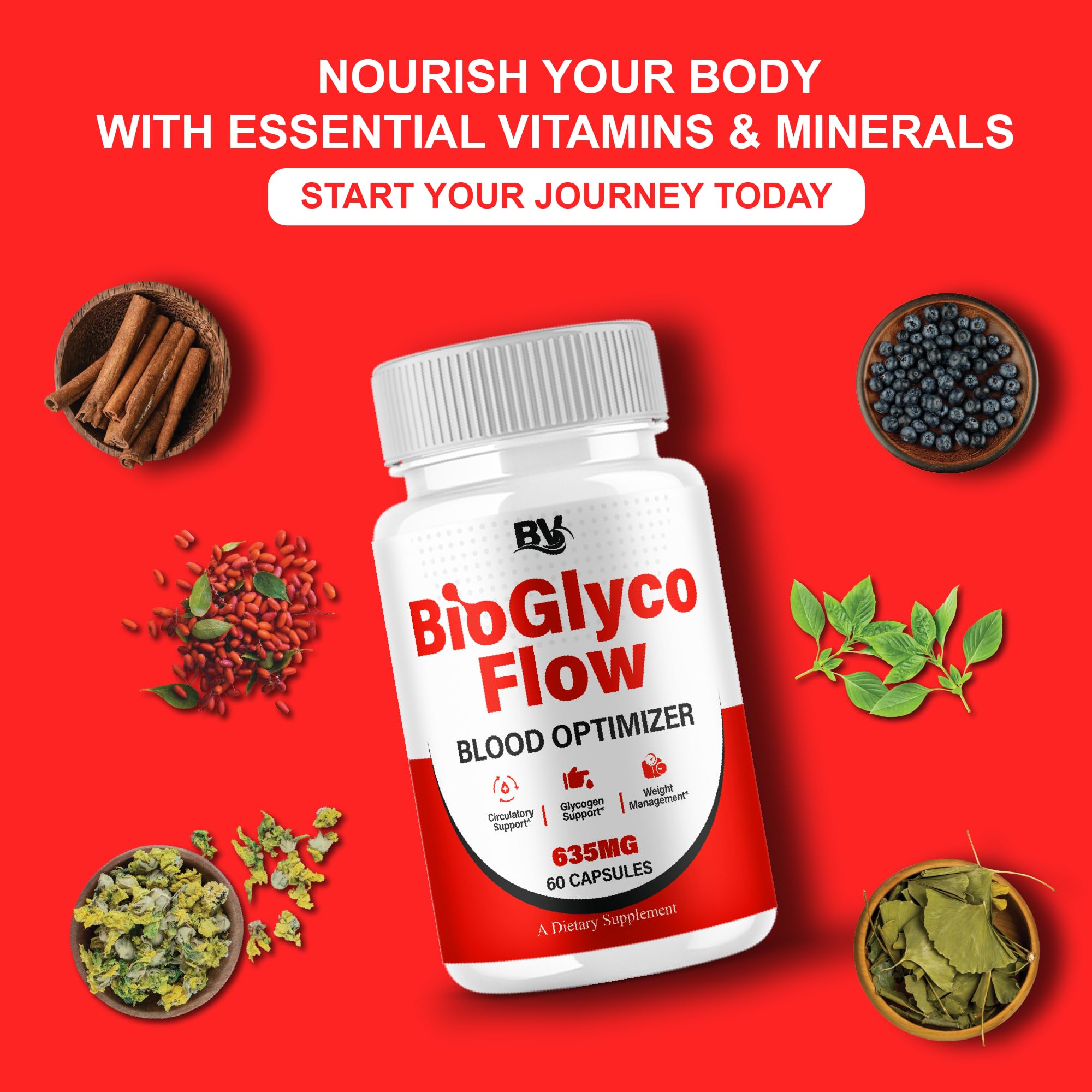 BioGlyco Flow Advanced Daily Multivitamin Health Support and All Natural Wellness Supplement Formula, BioGlyco Flow Premium Health and Wellness Support Formula Supplement (1 Pack - 60 Capsules) BLUE VIBEAu supplements