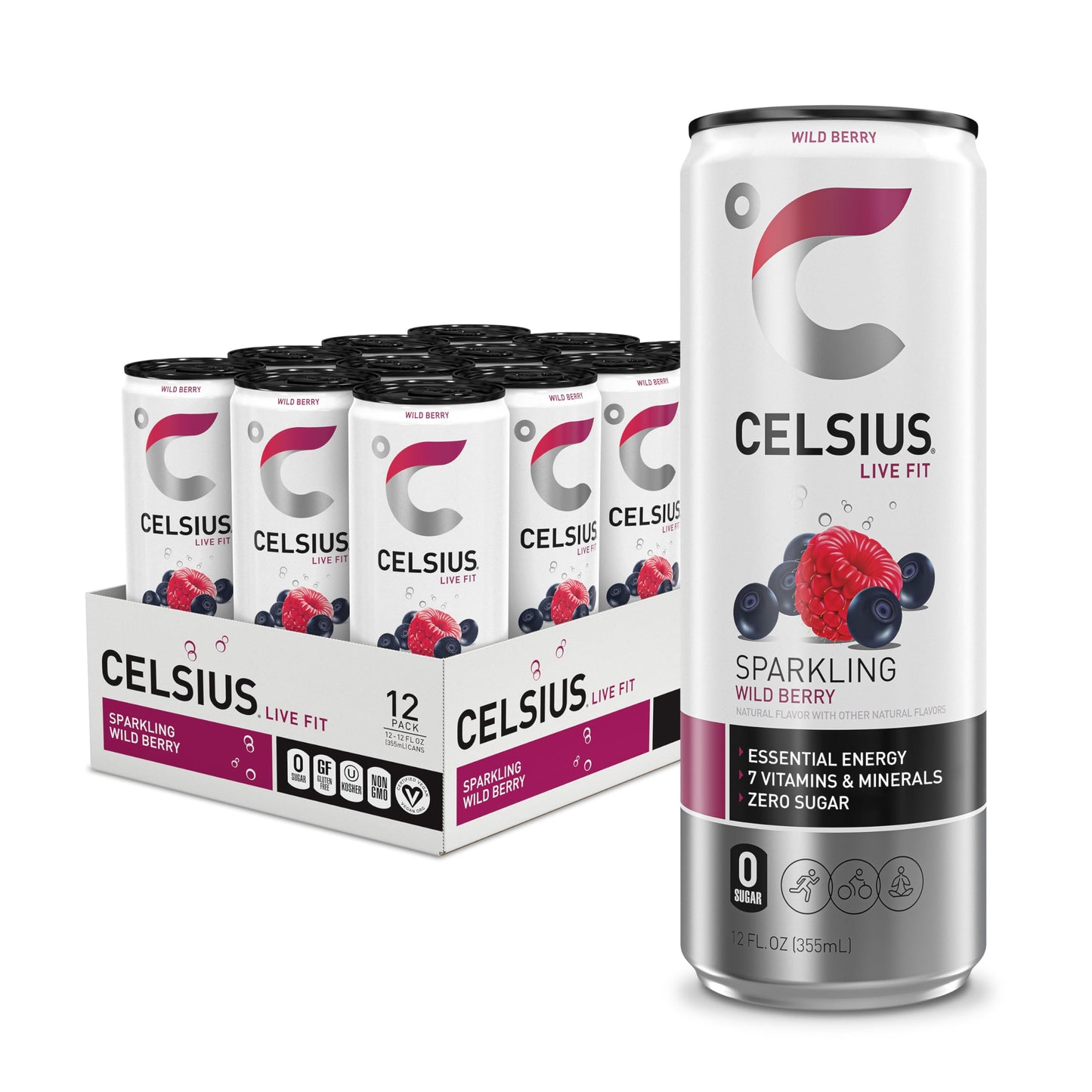 CELSIUS Sparkling Wild Berry, Functional Essential Energy Drink 12 Fl Oz (Pack of 12) CELSIUSUS supplements
