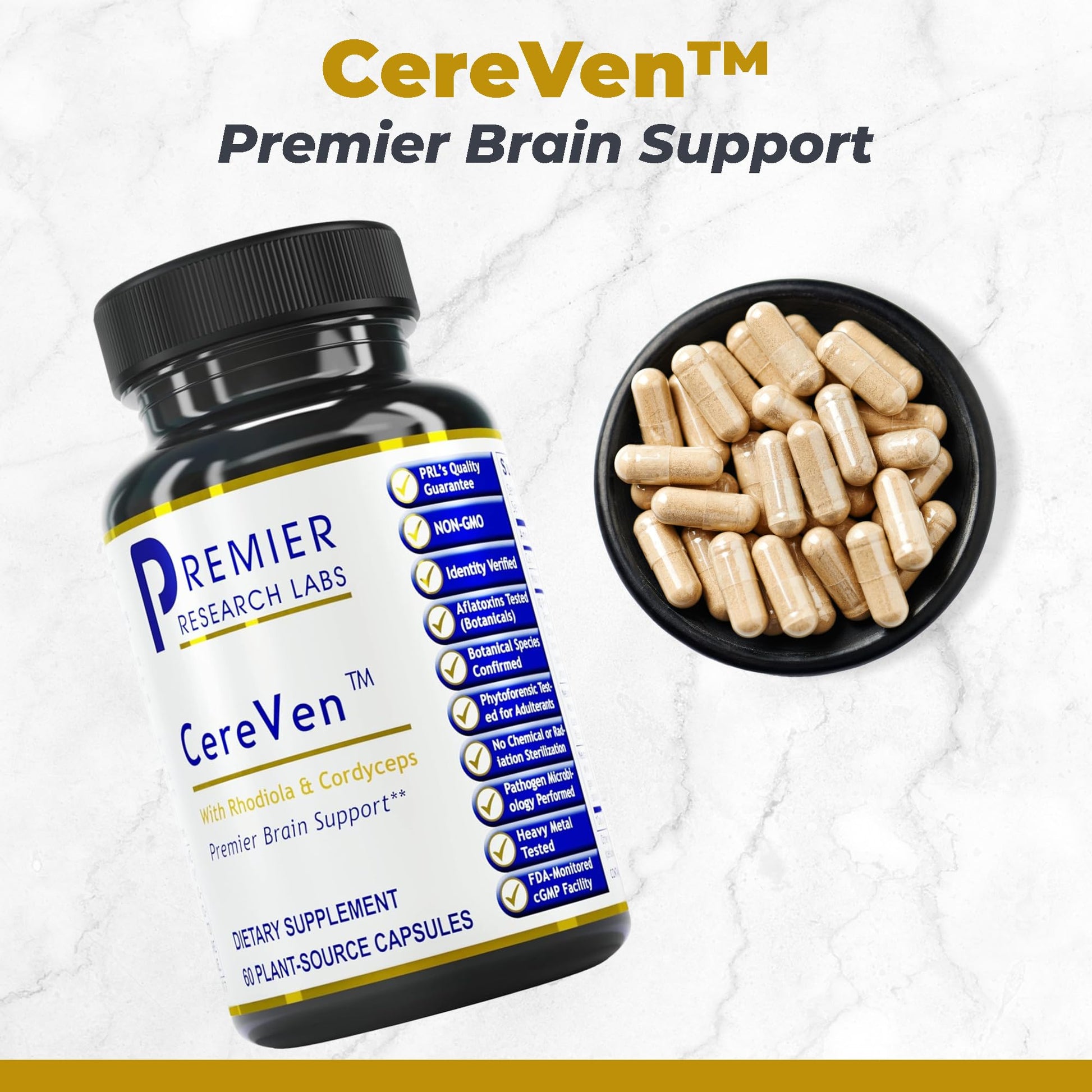 Premier Research Labs CereVen - Herbal Brain Supplement for Memory & Focus Featuring Rhodiola Rosea, Rhodiola Rosea Supplement for Brain Health Support - 60 Vegetarian Capsules Premier Research LabsAu supplements