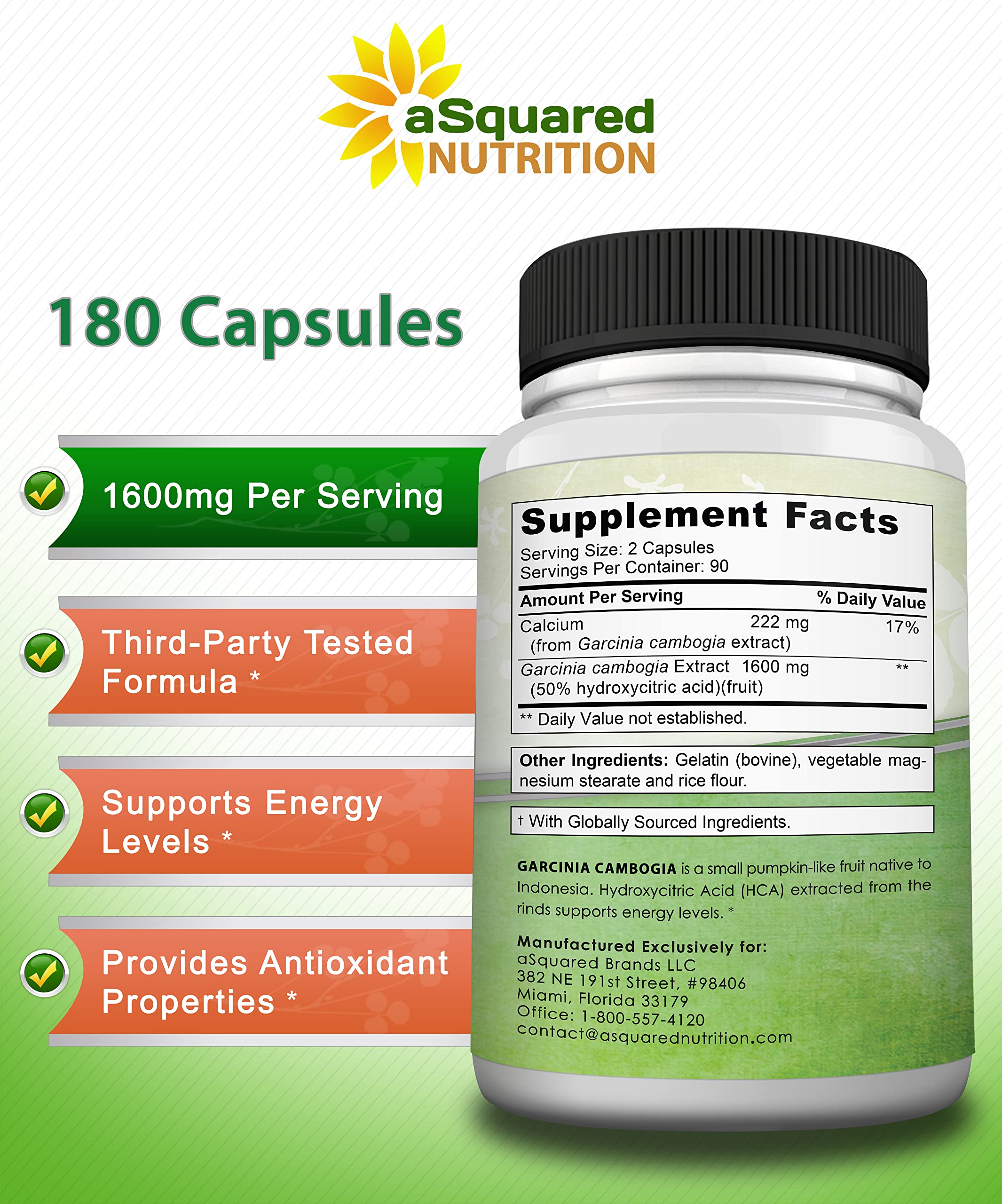 aSquared Nutrition Garcinia Cambogia 1600mg-180 Capsules-Natural Pure Extract Pills aSquared NutritionAu supplements