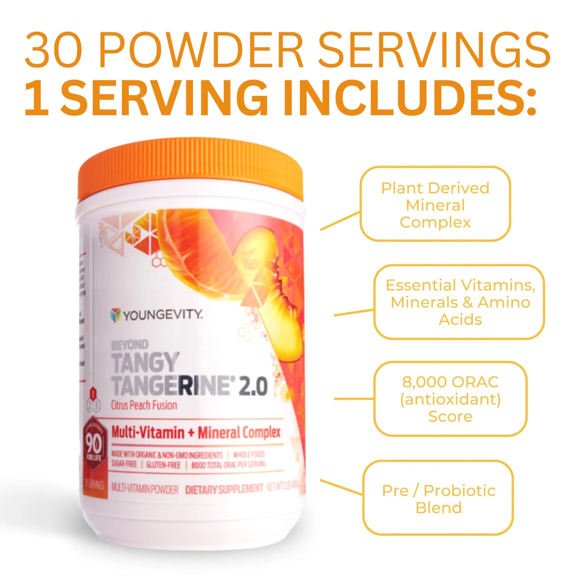 Youngevity Beyond Tangy Tangerine 2.0 Citrus Peach Ultimate Multi-Vitamin & Mineral Complex - Made with Natural & Whole Foods | 8,000 ORAC | 2 Canisters YoungevityAu supplements