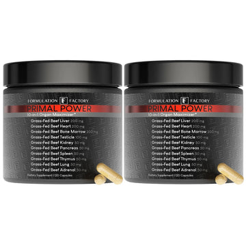 Formulation Factory Primal Power 10-in-1 Grass-Fed Organ Supplement with Beef Liver, Heart, Marrow, Testicle, Kidney, Supports Vitality, Hormones, Energy, Immunity (4 Month Supply, 240 Capsules) Formulation FactoryAu supplements