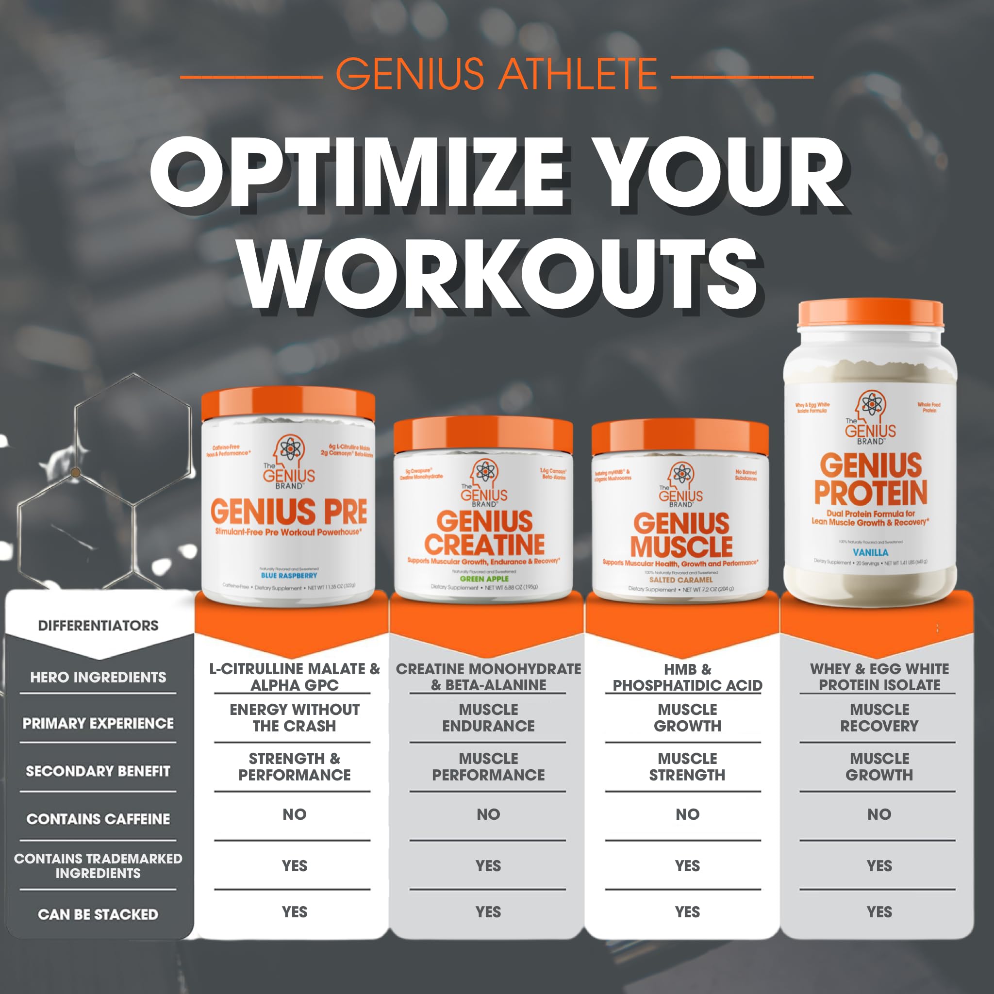 Genius Pre Workout Powder, Sour Apple, and Genius Micronized Creatine Monohydrate The Genius BrandAu supplements
