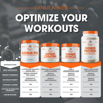 Genius Pre Workout Powder, Blue Razz, and Genius Micronized Creatine Monohydrate The Genius BrandUS supplements
