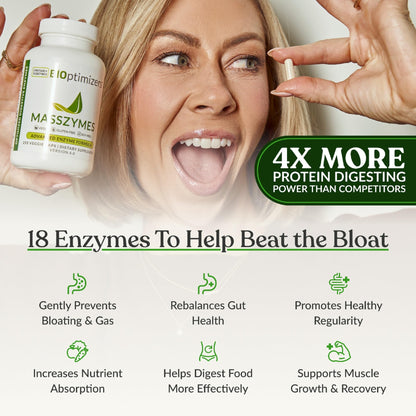 BIOptimizers MassZymes - Complete Digestive Enzymes Supplement for Gut Health - Bloating Relief for Men and Women - Lipase Amylase Bromelain Digestive Enzymes (30 Capsules) BIOptimizersUS supplements