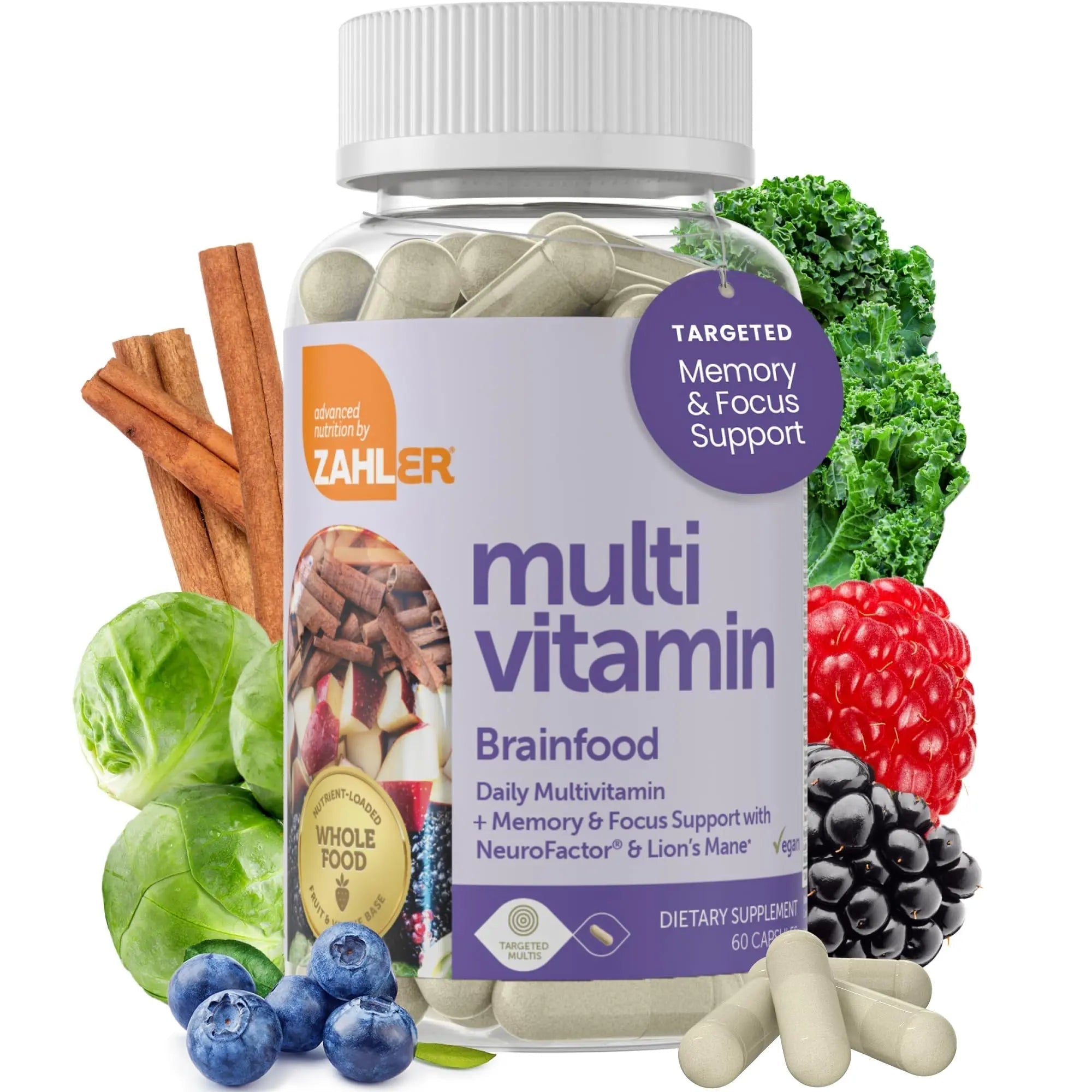 Zahler - Multivitamin Brain Supplement (60 Count) Kosher Brainfood Capsules for Adults with Neuro Factor & Lion's Mane ZahlerAu supplements