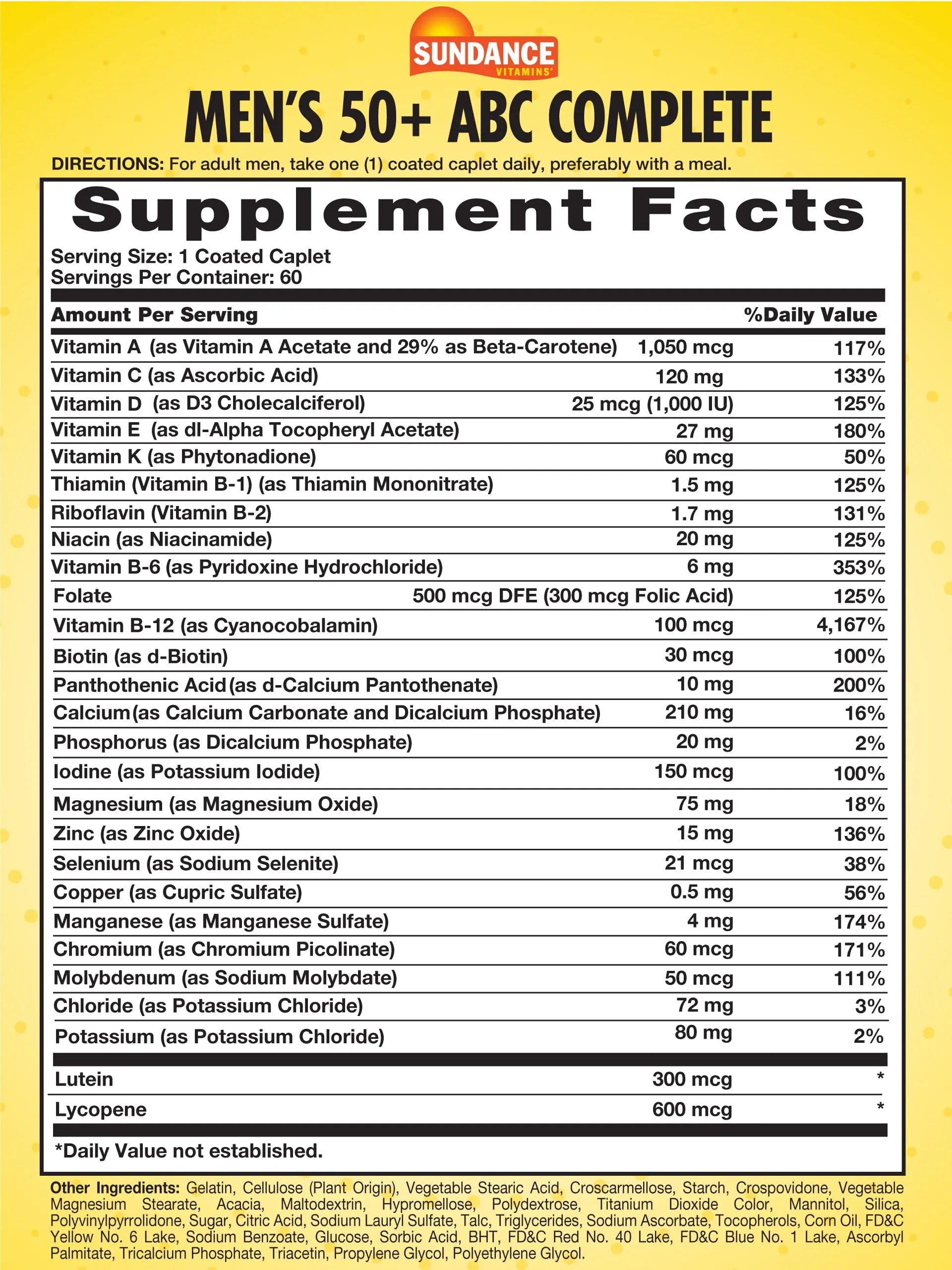 Sundance Men's 50+ Multivitamin Caplets | with Vitamins A, C, E, B6, B12 | Multimineral Formula | Non-GMO & Gluten Free Supplement SundanceAu supplements
