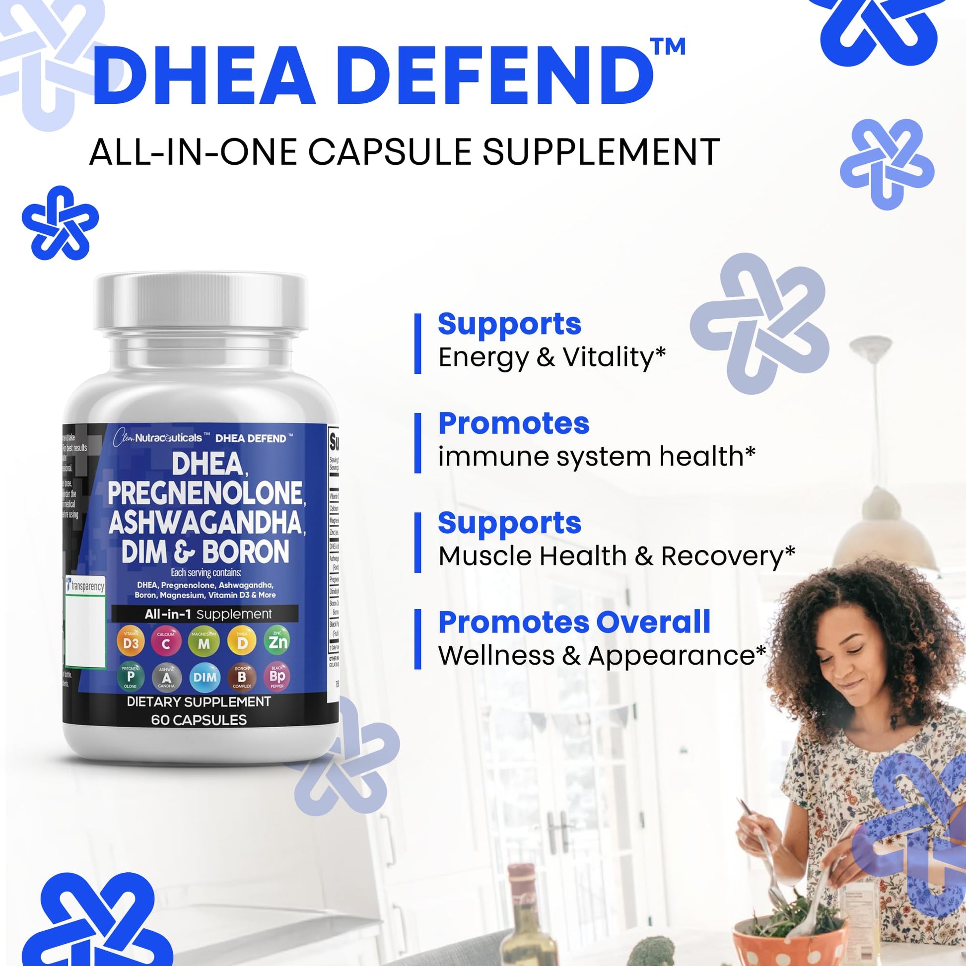 DHEA 200mg Supplement Pregnenolone 100mg for Men & Women with DIM Ashwagandha Boron 6mg Complex Calcium Magnesium Zinc 50mg Vitamin D3 5000 iu Hormone Support Capsules Pills - Made in USA 60 Ct Clean NutraceuticalsAu supplements