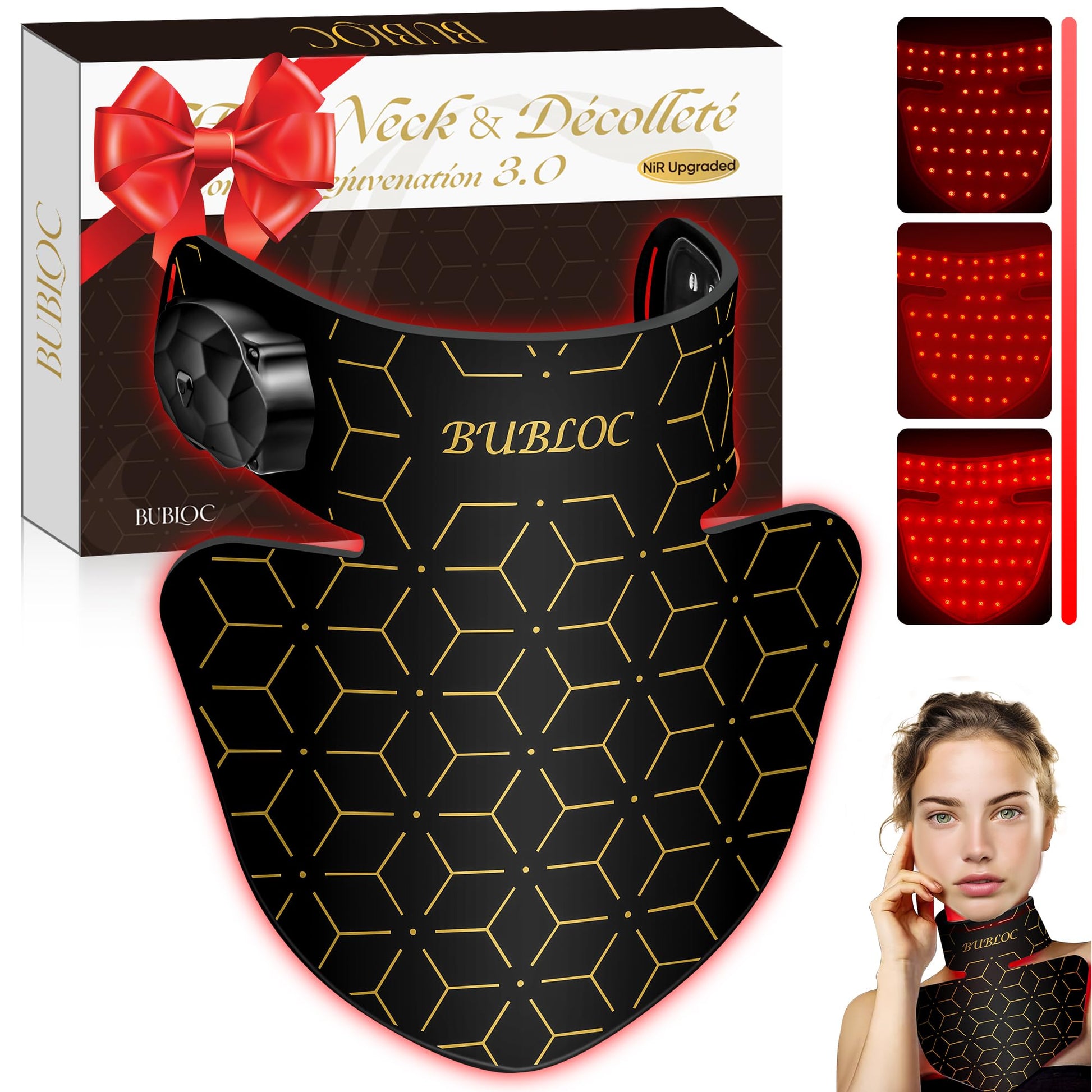 Upgraded Red Light Therapy Mask for Neck & Décolleté, 850 nm Wireless Infrared Light Therapy Suitable BUBLOCAu supplements
