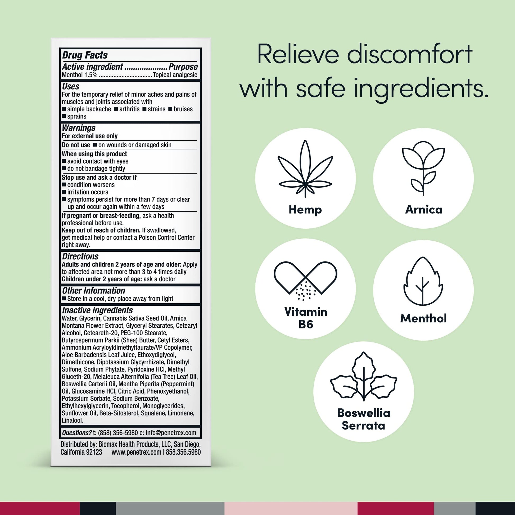 Penetrex Soothing Joint & Muscle Pain Relief Cream with Hemp - Deep Penetrating Menthol, Arnica and Hemp for Soothing, Hydrating Relief - Non-Greasy, Easy to Apply, Pleasant Scent- 2oz Squeezable Tube PenetrexAu supplements