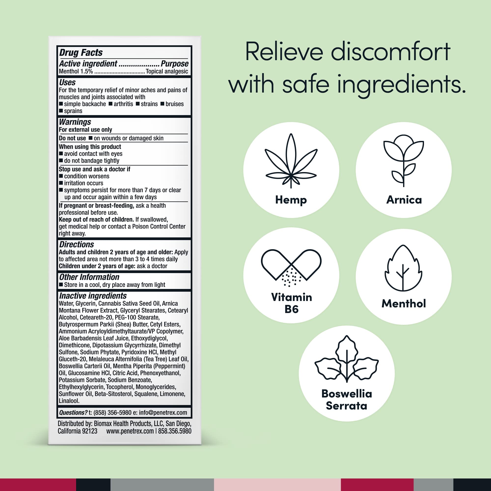 Penetrex Soothing Joint & Muscle Pain Relief Cream with Hemp - Deep Penetrating Menthol, Arnica and Hemp for Soothing, Hydrating Relief - Non-Greasy, Easy to Apply, Pleasant Scent- 2oz Squeezable Tube PenetrexAu supplements