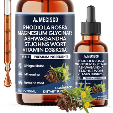 17in1 Rhodiola Rosea Liquid Drops with blend Ashwagandha Magnesium, L-Theanine. Ultra Strength Rhodiola Cortisol Supplement, Rhodiola Root for Support Relaxation, Mood, Energy - 1 FL Oz - 60 Day MeciscoAu supplements