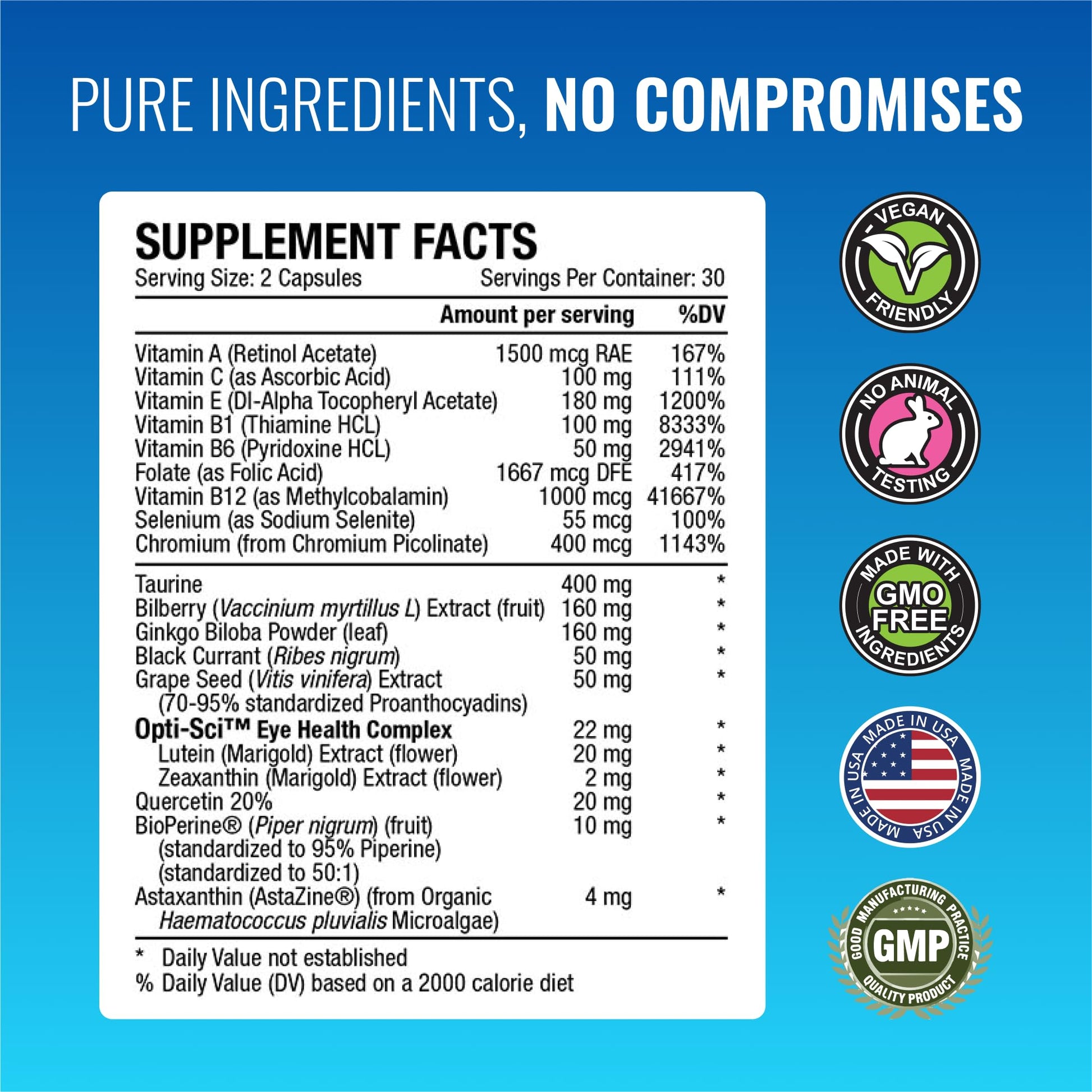 Approved Science EyeSyl - Eye Support Supplement - Chromium Picolinate, Taurine, Lutein, Zeaxanthin, Bilberry, BioPerine - 1 Month Supply - 60 Capsules - Made in The USA Approved ScienceAu supplements