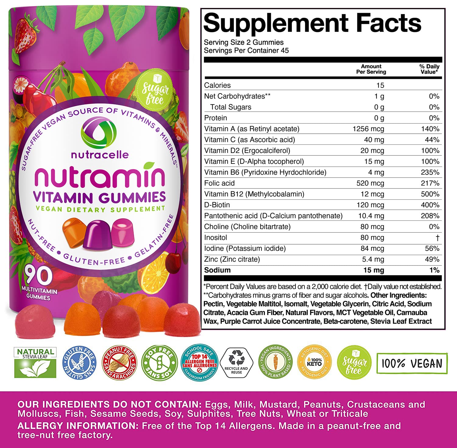 NUTRAMIN Daily Vegan Keto Multivitamin Gummies Vitamin C, D2, and Zinc for Immunity NutracelleAu supplements