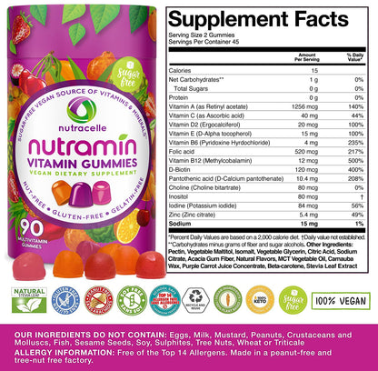 NUTRAMIN Daily Vegan Keto Multivitamin Gummies Vitamin C, D2, and Zinc for Immunity NutracelleUS supplements