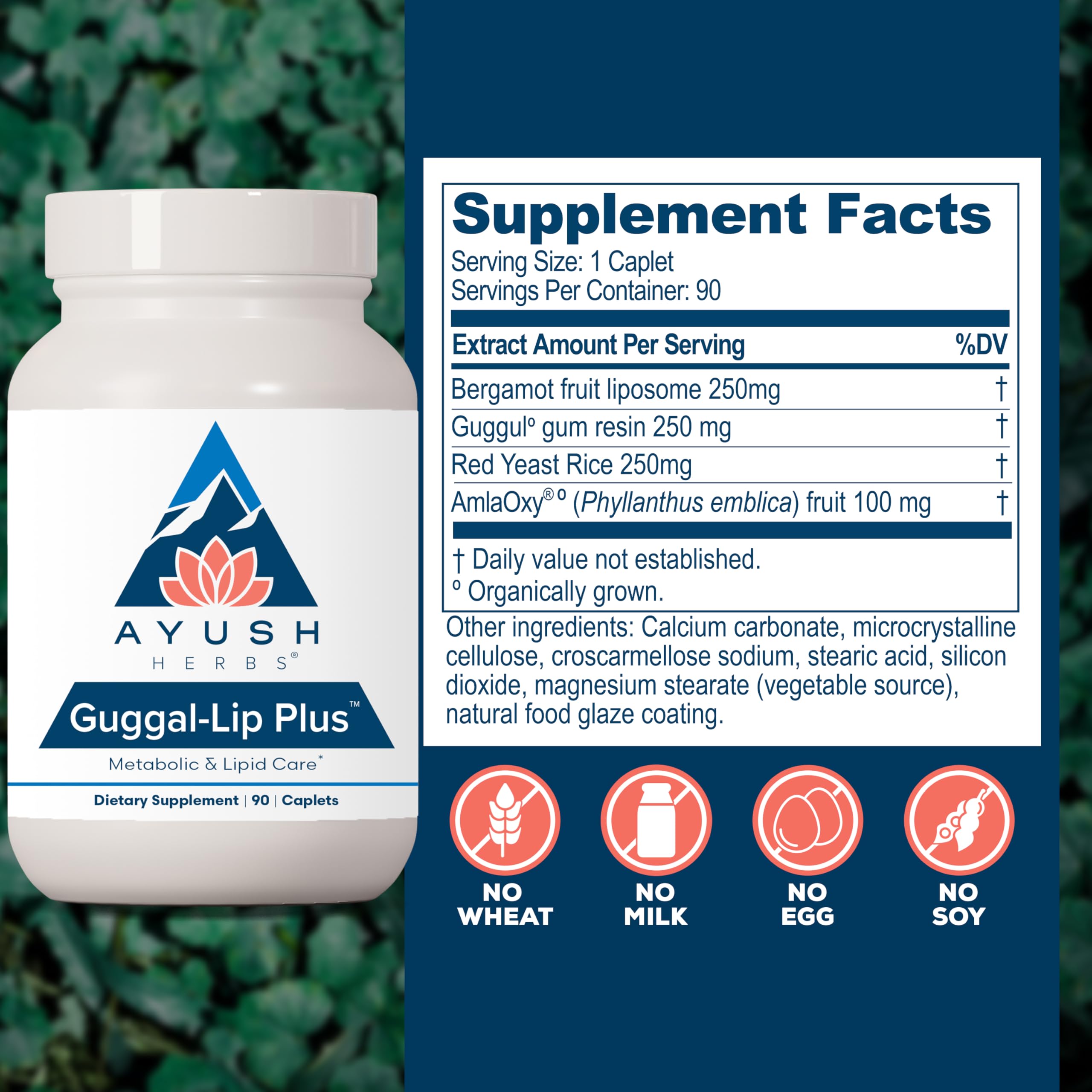 Ayush Herbs Guggal-Lip Plus - Metabolic Vitamins for Women & Men, Daily Pill, Pure & Natural Metabolic Health Supplement with Guggul - 90 Vegetarian Caplets (1 Count) Ayush HerbsAu supplements