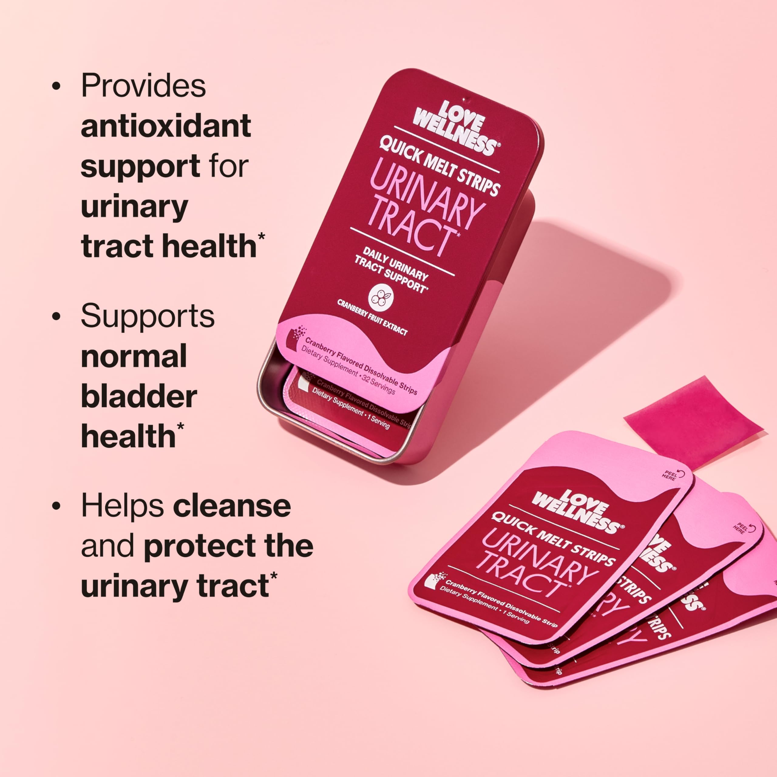 Love Wellness Urinary Tract* Quick Melt Strips - Fast-Dissolving UT Support with 36 mg PACs from Cranberry Fruit Extract - Promotes Urinary Health* - No Water Needed - Vegan and Sugar Free - 32 Strips Love WellnessAu supplements