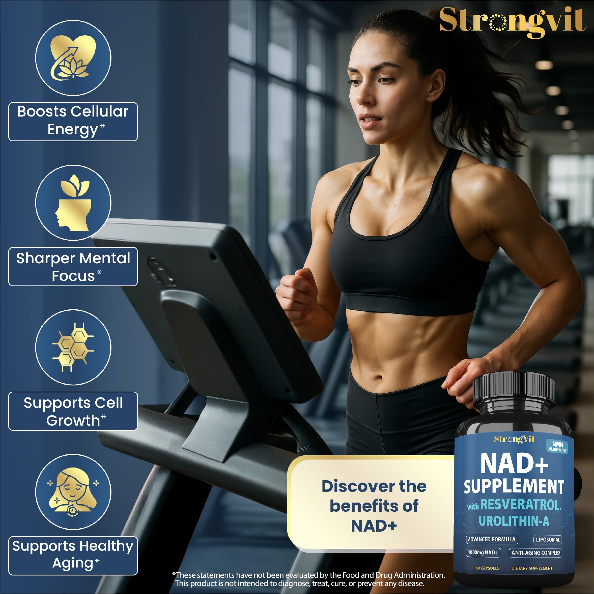1000mg NAD Supplement with Resveratrol - Advanced Liposomal NAD+ Supplements for Men and Women - Anti-Aging Cell Regenerator - 60 NAD Plus Capsules for Energy & Cellular Health StrongVitAu supplements