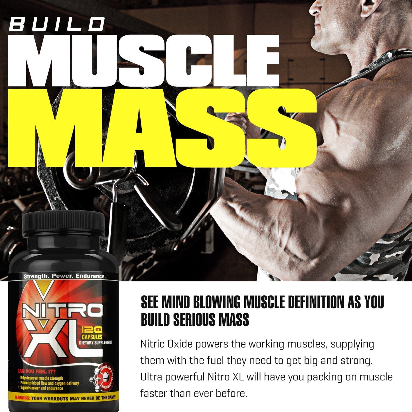Nitro XL | Nitric Oxide Bodybuilding Supplement – with L-Arginine | Build Muscle Mass Nitro XLUS supplements