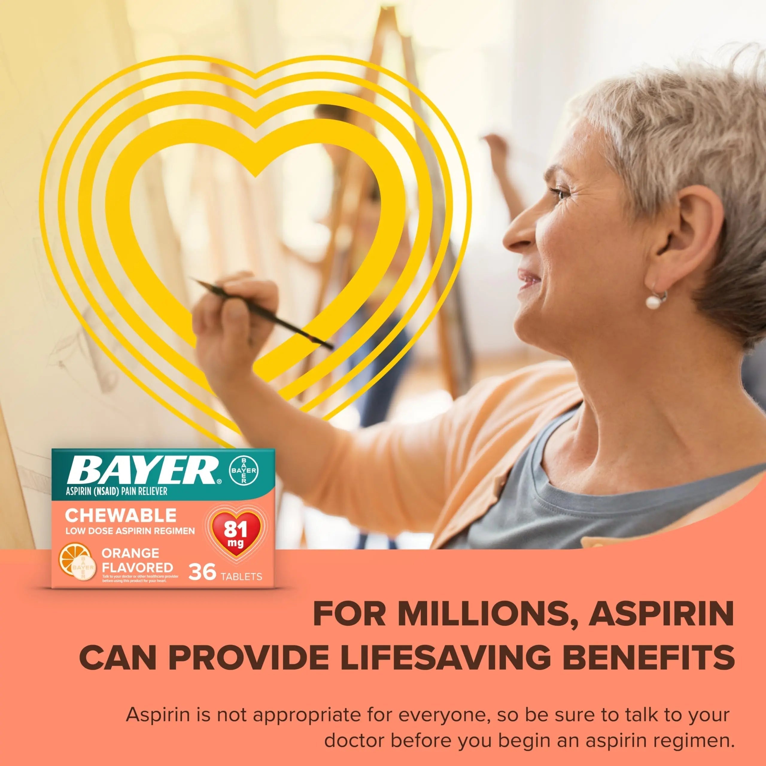 Bayer Aspirin Low Dose 81 mg Chewable Tablets, Pain Reliever, Orange Flavored, 216 Tablets (6 Pack) BayerAu supplements