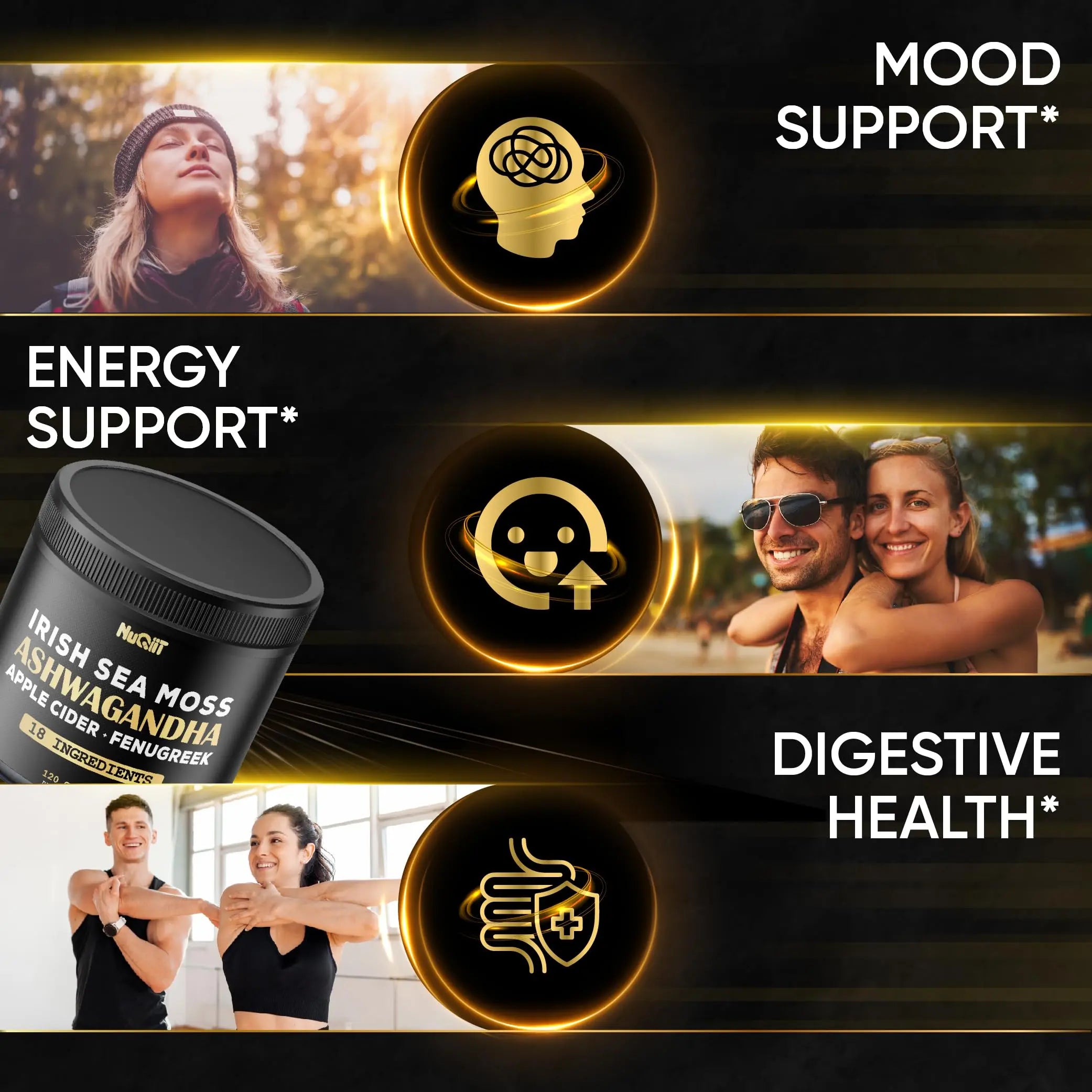 NUQIIT Organic Ashwangdha Capsules 15000mg Irish Sea Moss Apple Cider Vinegar & More - Support Brain Health, Strength & Immune System - 120 Vegan Capsules NUQIITAu supplements